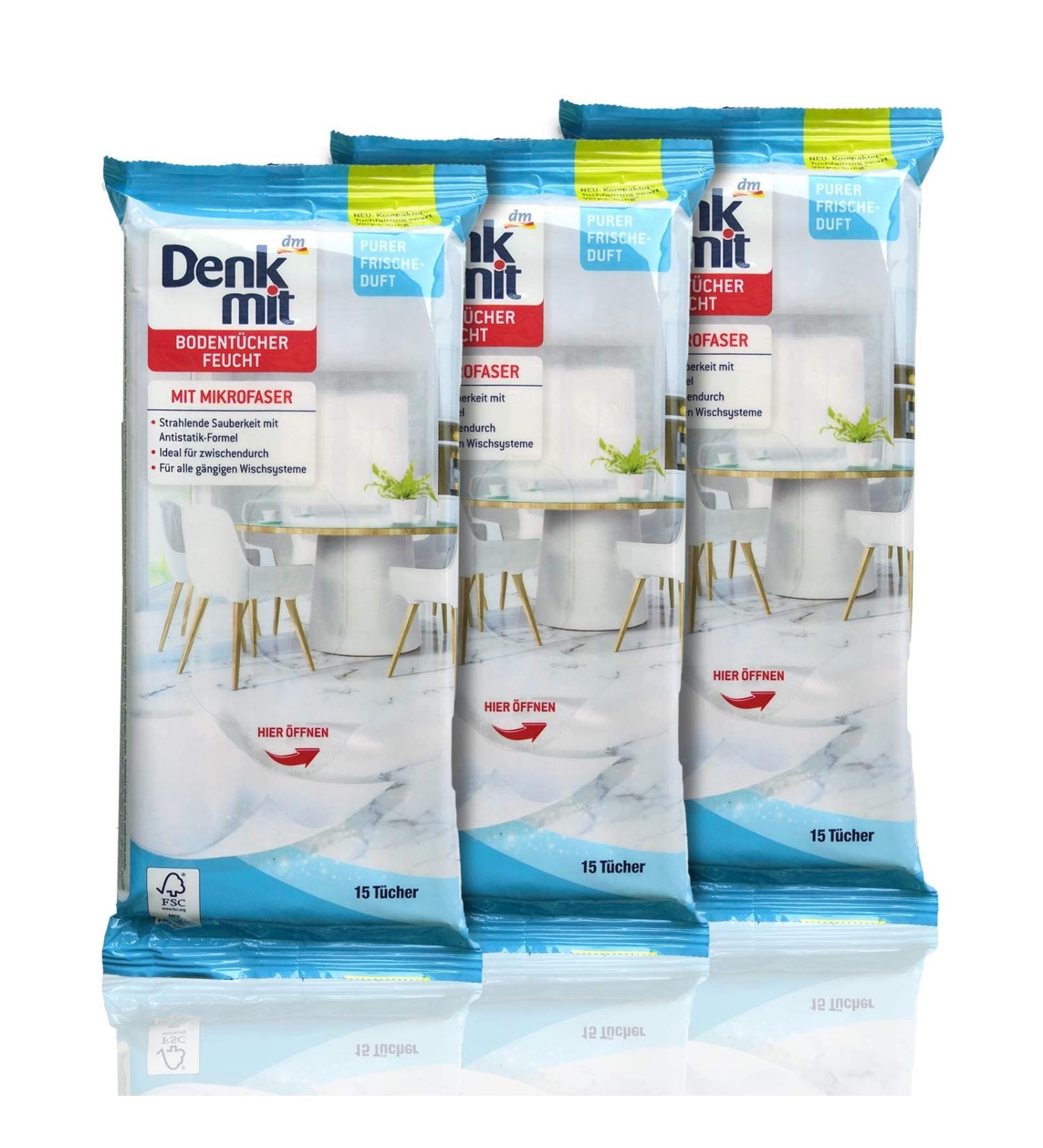 Denkmit pack of 3 packs of 15 wet floor wipes