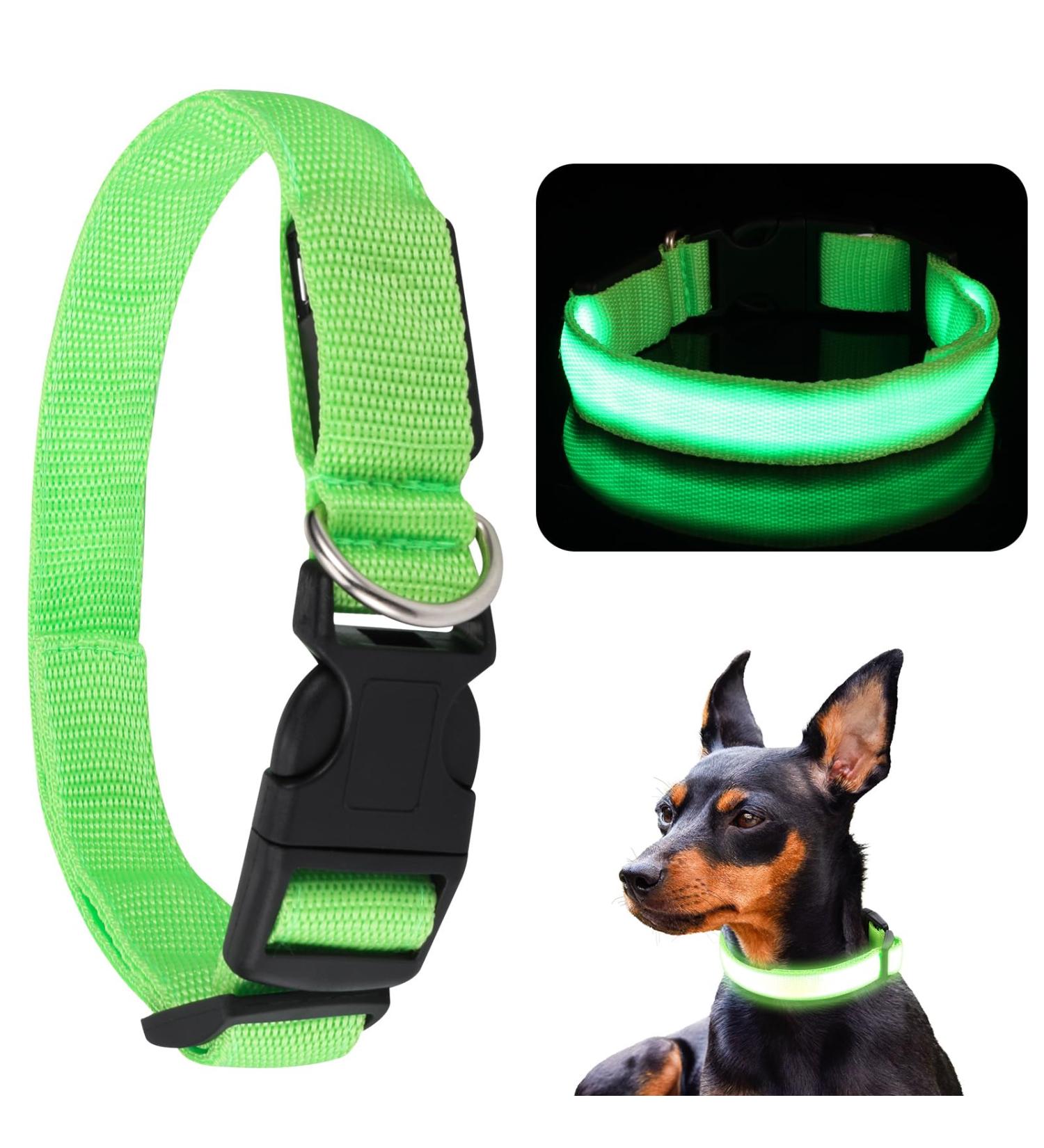 Jostift Luminous Elbe Rechargeable LED Dog Collar - Waterproof & Adjustable for Small/Medium Dogs - Super Bright with 3 Lighting Modes (Green) - Buy Online on SooperMarket.com