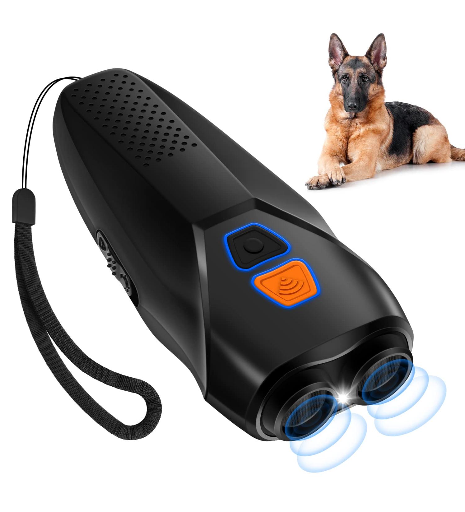 PWEZON Rechargeable Ultrasonic Anti Dog Barking Device | Dual Sensor Deterrent with Training Modes and LED Flashlight - 25 FT Range - Buy Online on SooperMarket.com