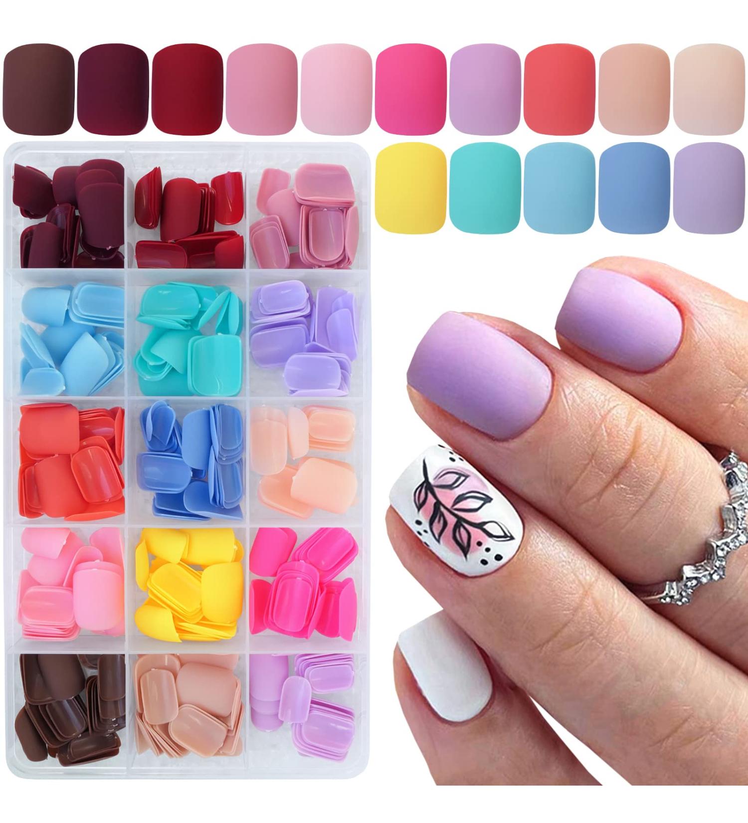 LuckForever 360pc Kids Press On Nails - Matte Short Square Fake Acrylic Fingernails for Girls & Women - Full Cover French Colored Manicure Decor - Buy Online on SooperMarket.com