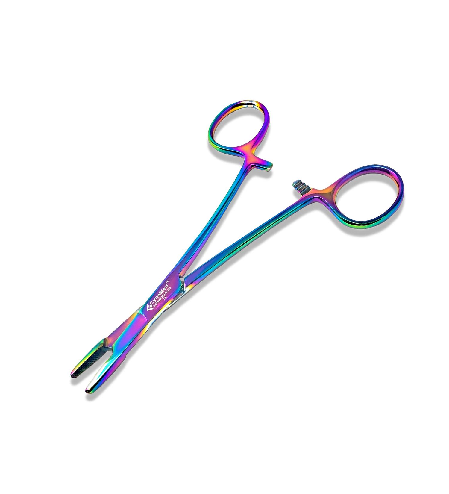 Cynamed Olsen Hegar Needle Holder Driver with Multicolor/Rainbow Titanium Coating - Premium Quality - Hemostat with Scissors and Locking Mechanism (5.5 in. (13.97 cm))