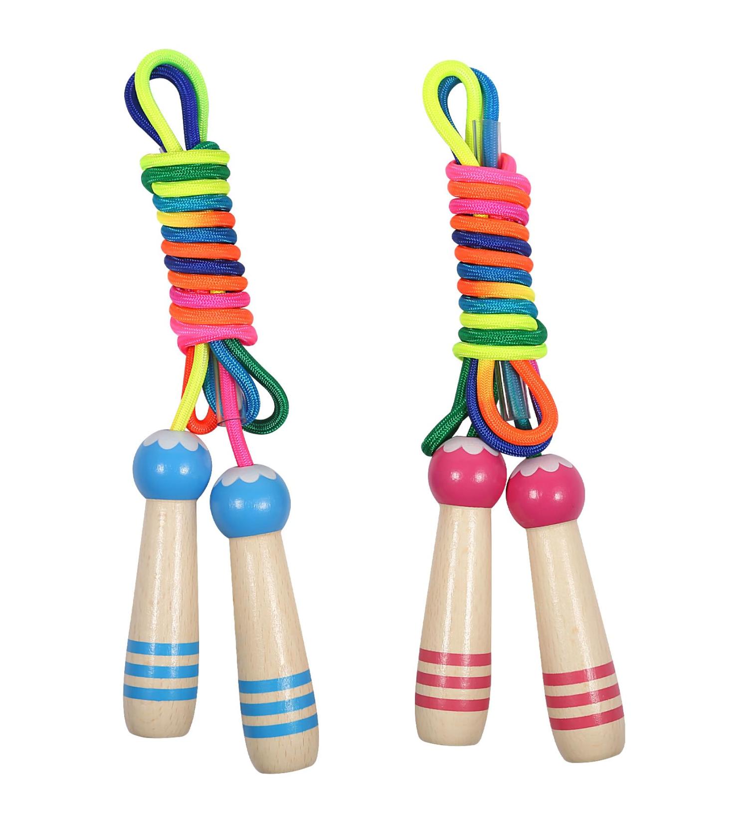 Qetlavee Adjustable Jump Rope for Kids - 2 Pieces 220cm Wooden Handles Perfect Gift for Boys & Girls Ages 6-10 - Blue & Pink - Buy Online on SooperMarket.com