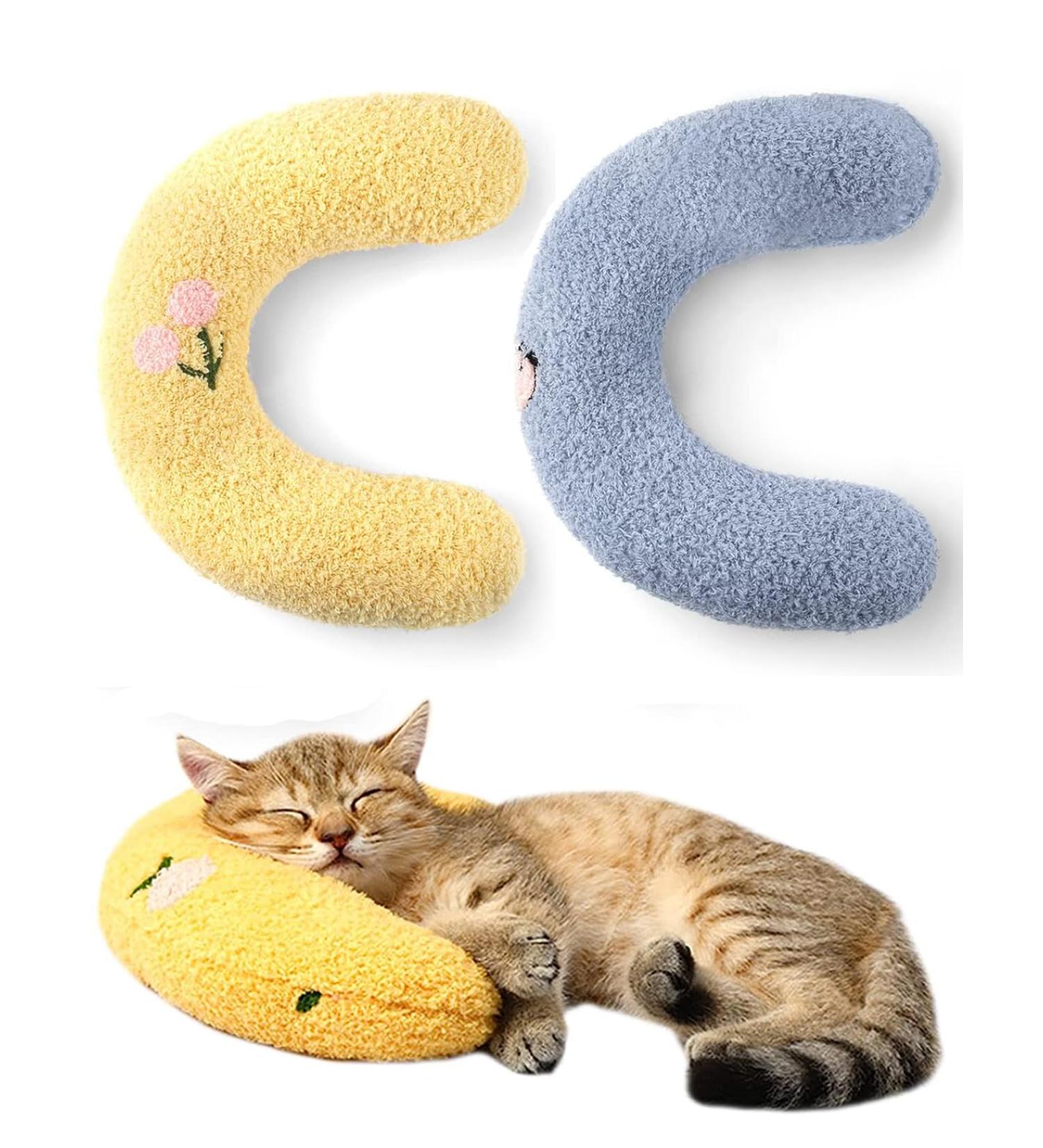 Odookon 2PC Cat Pillow - Washable Soft Fluffy Catnip Plush Toy & U-Shaped Neck Pillow for Pets - Perfect for Sleeping & Playing - Buy Online on SooperMarket.com