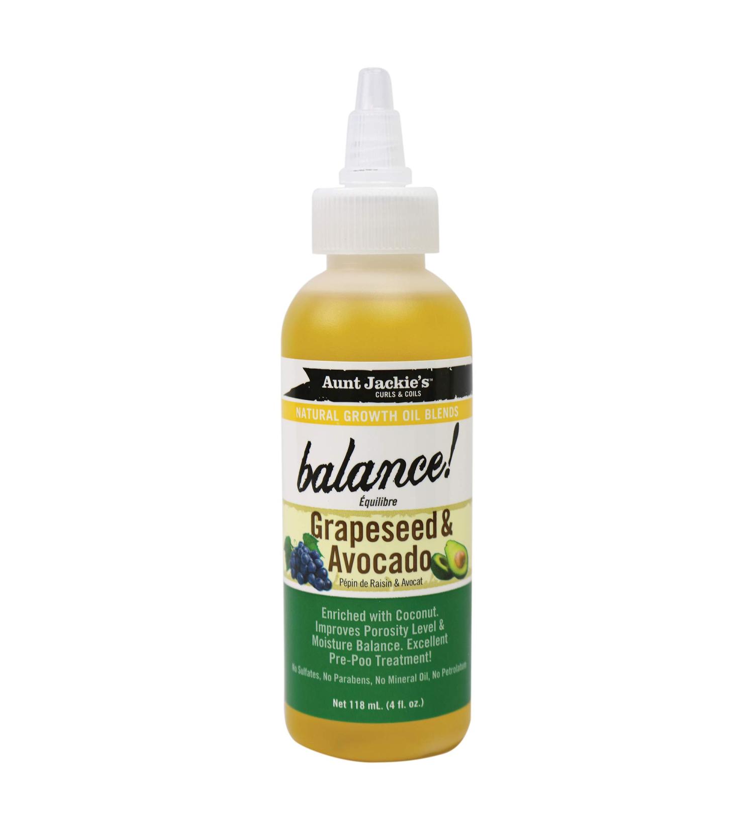 Aunt Jackie's Natural Growth Oil Blends Balance - Grapeseed and Avocado  Pre-Shampoo Treatment  Improves Porosity and Moisture Balance  4 oz