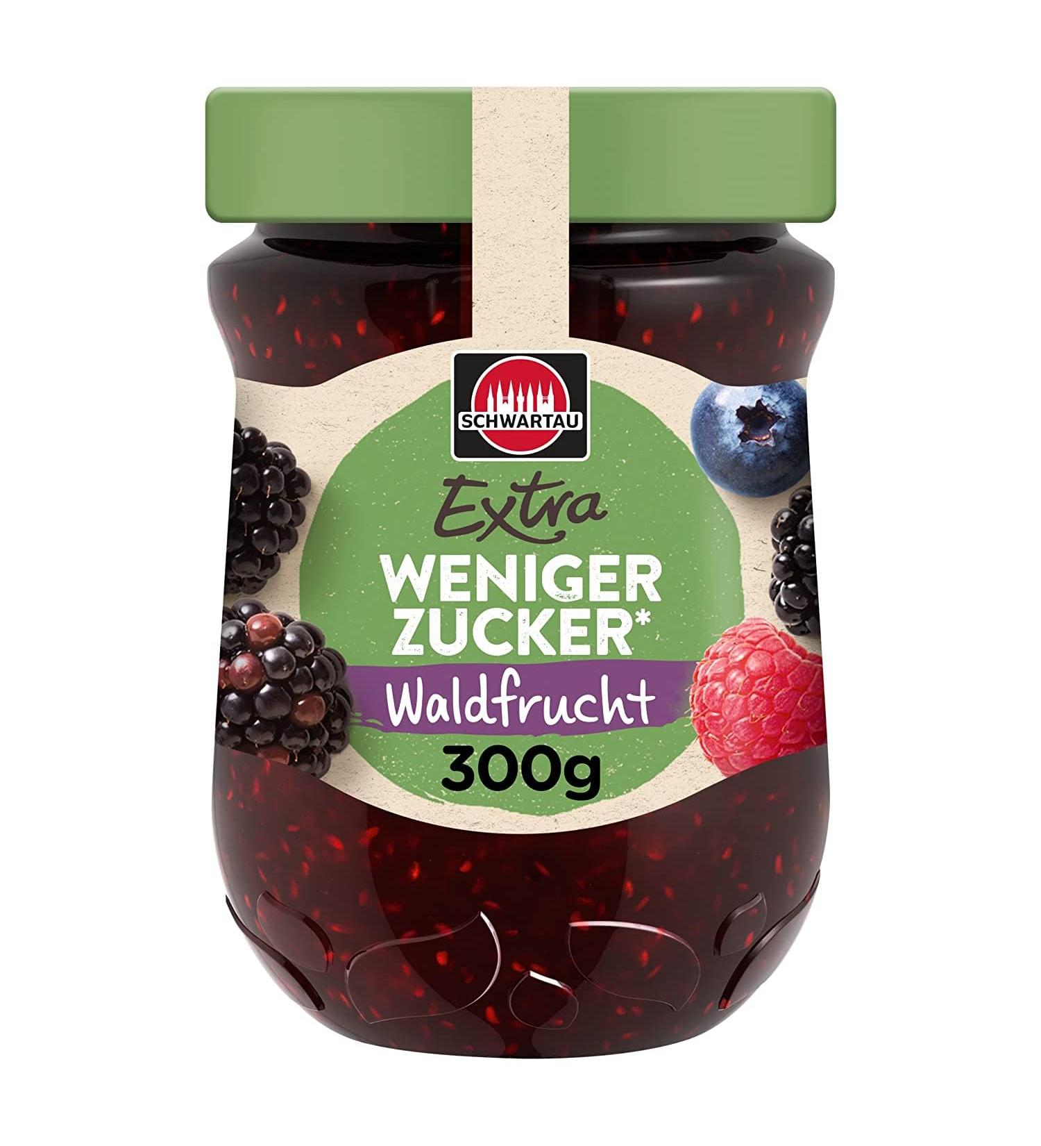 Schwartau Extra Less Sugar Forest Fruit Spread 300g - Sugar-Reduced Jam for Healthier Snacking | International Shipping Available - Buy Online on SooperMarket.com