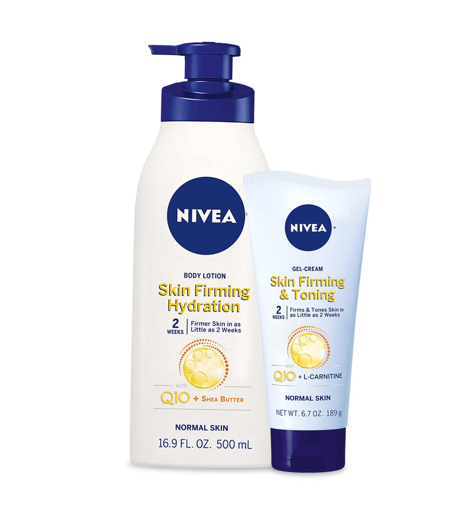 NIVEA Skin Firming Body Lotion Variety Pack - Hydrating 16.9 Fl Oz Lotion & Firming 6.7 Oz Gel Cream - Buy Online on SooperMarket.com