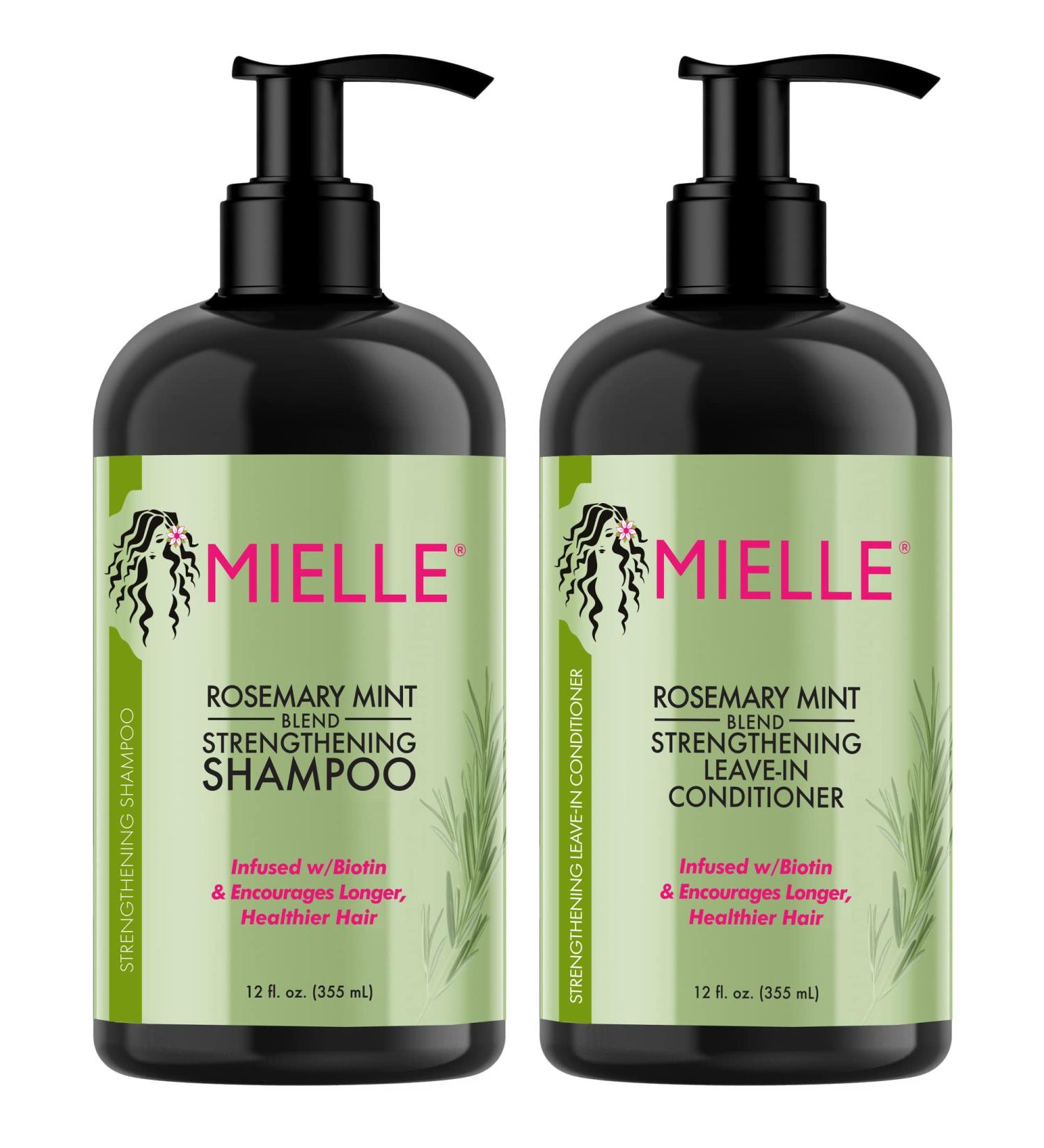 Mielle Organics Rosemary Mint Strengthening Shampoo and Leave-In Conditioner Infused with Biotin Cleanses and Helps Strengthen Weak and Brittle Hair 12 Ounces
