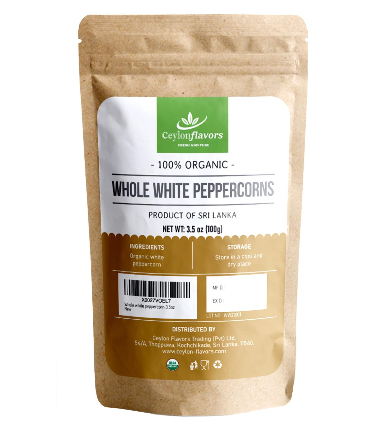Organic Premium Grade White Peppercorn - Aromatic Superfood for Cooking & BBQ | 3.5 oz / 100 g - Buy Online on SooperMarket.com