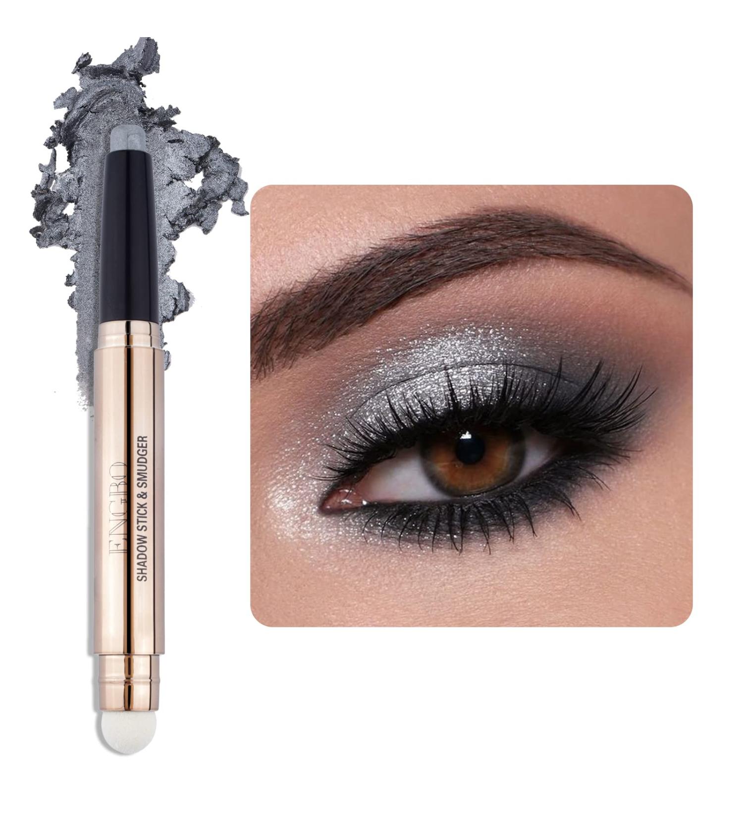 Enfuntins Shimmer Cream Eyeshadow Stick - 10 Silver Gray - Long-Lasting Waterproof Eye Brightener and Highlighter with Smudger - Glitter Eyeshadow Crayon Pencil for Makeup - Buy Online on SooperMarket.com