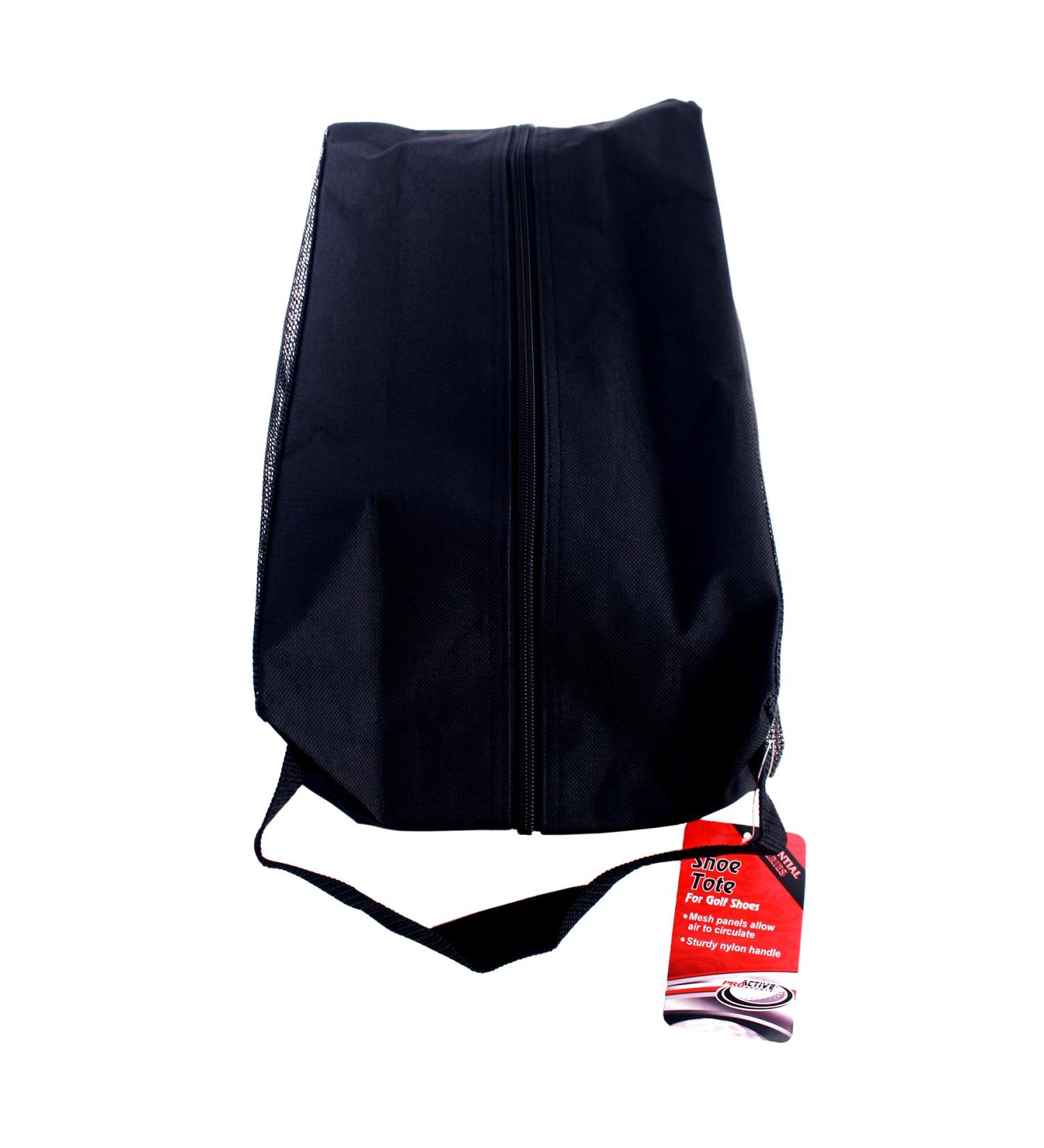 Black Zippered Shoe Tote with Handle and Mesh Panels