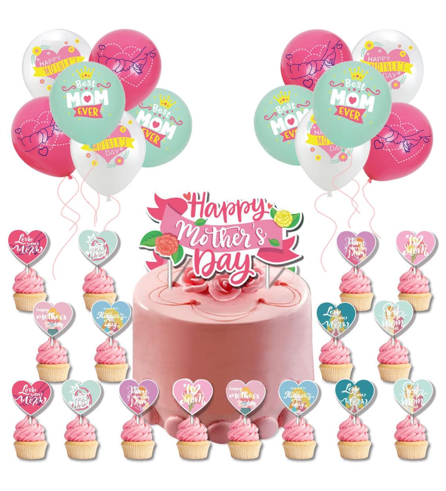 17Pcs Mother's Day Cake Toppers+12Pcs Mother's Day Ballons Happy Mother's Day Cupcake Toppers Mother's Day Gift Mother's Day Cake Party Decoration Supplies. - Buy Online on SooperMarket.com