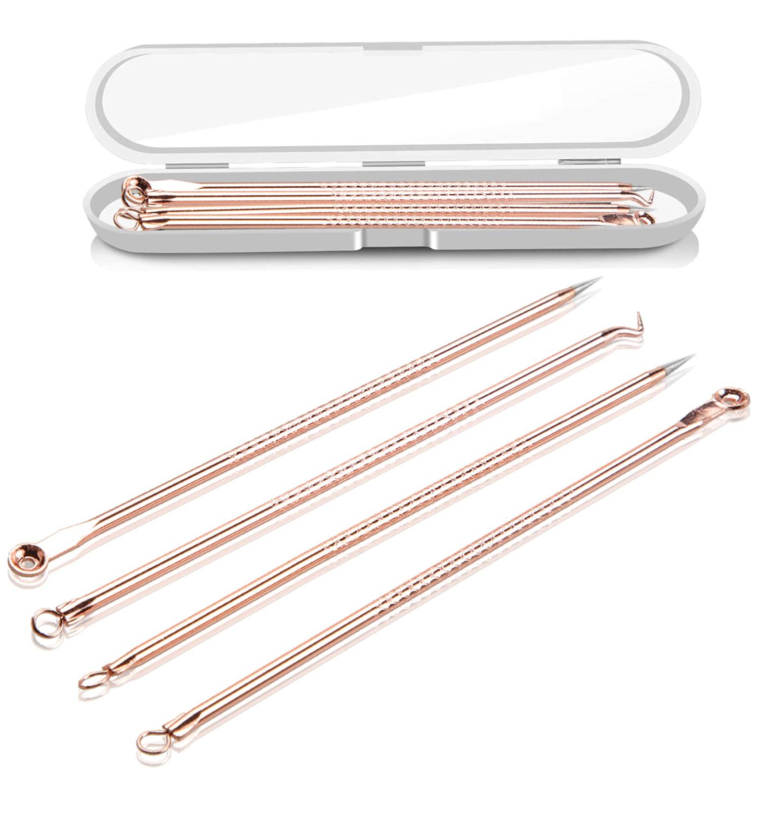 Blackhead Remover Pimple Popper Tool Kit - Professional Acne Extractor Set for Face & Nose - Blemish Whitehead Extraction Tools in Rose Gold Case - Buy Online on SooperMarket.com