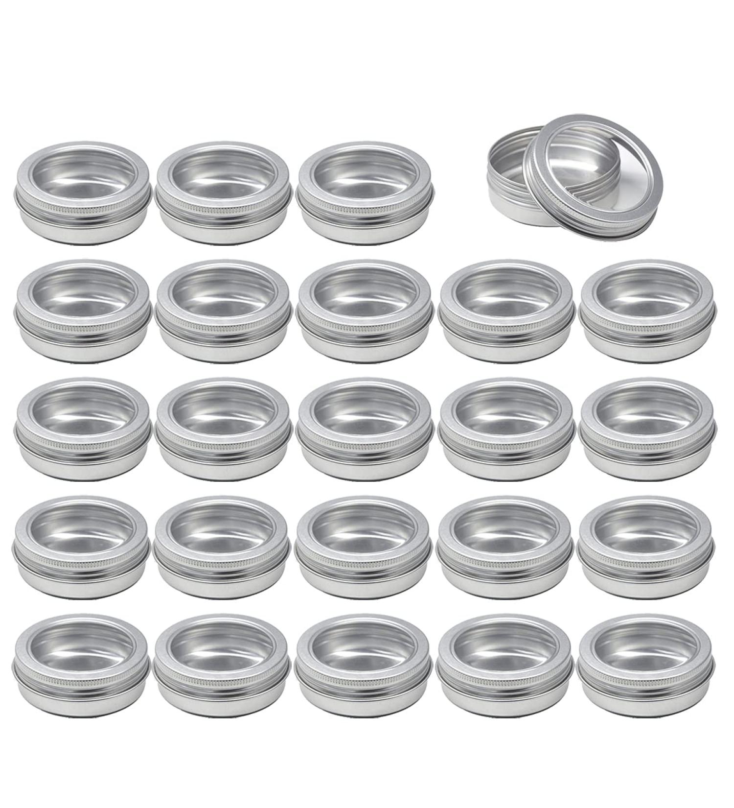 Zeoabsy 50 Pack 60ml Silver Aluminum Tin Cans with Screw Cap & Viewing Window - Ideal for DIY Ointments Candles Cosmetics & Shaving Soap - Buy Online on SooperMarket.com