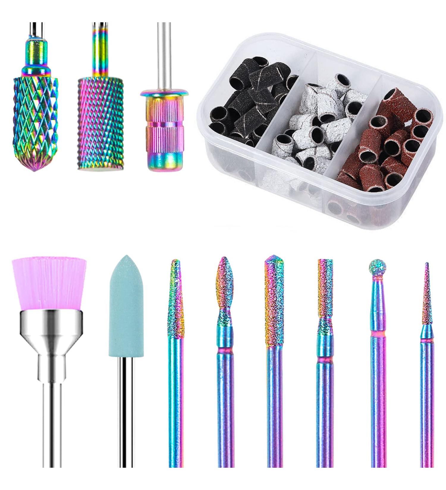 Heemeei 10Pcs Tungsten Carbide Nail Drill Bits Set with 75Pcs Sanding Bands for Acrylic Gel Nails - Professional Manicure Tool for Home Salon - Buy Online on SooperMarket.com