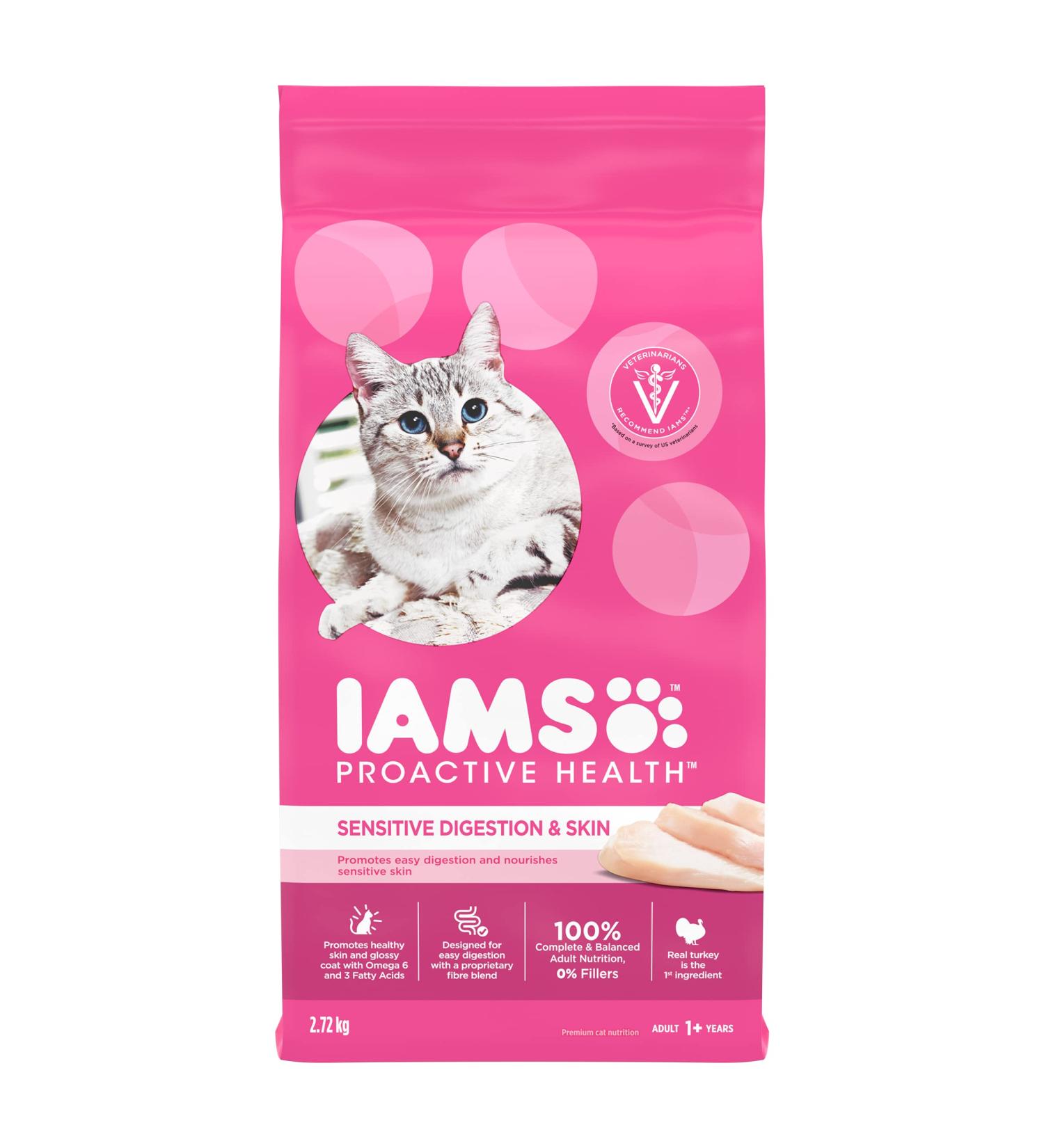 IAMS Proactive Health Dry Cat Food Adult Sensitive Digestion & Skin Turkey 2.72kg Bag 2.72 kg (Pack of 1) Cat Food - Buy Online on SooperMarket.com