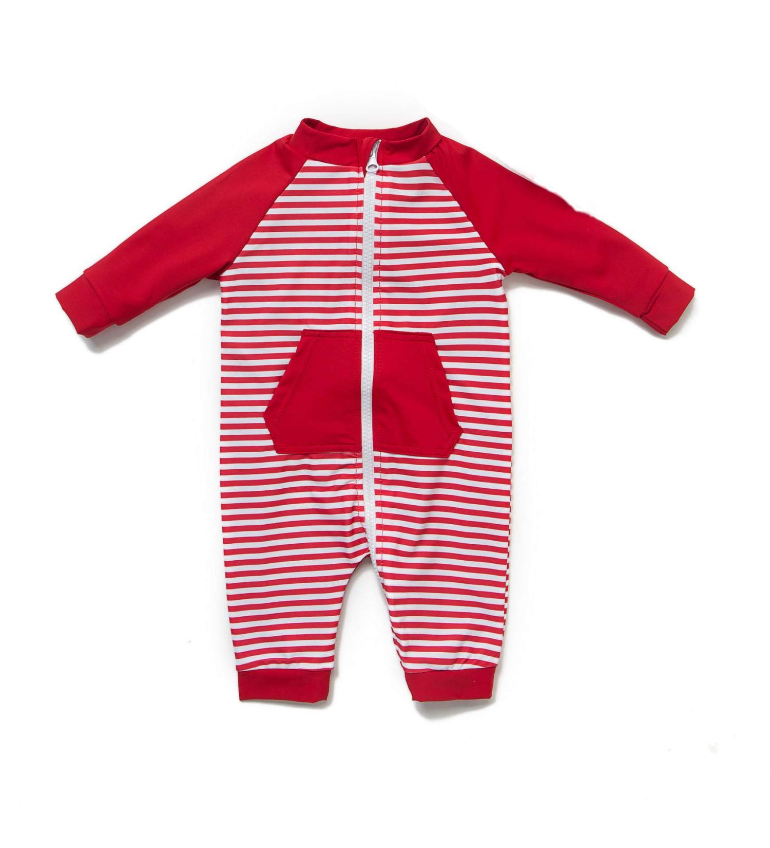 Bonverano Baby Girls UPF 50+ UV Protection Sunsuit with Sun Cap - Red Stripe, 6-9 Months - Buy Online on SooperMarket.com