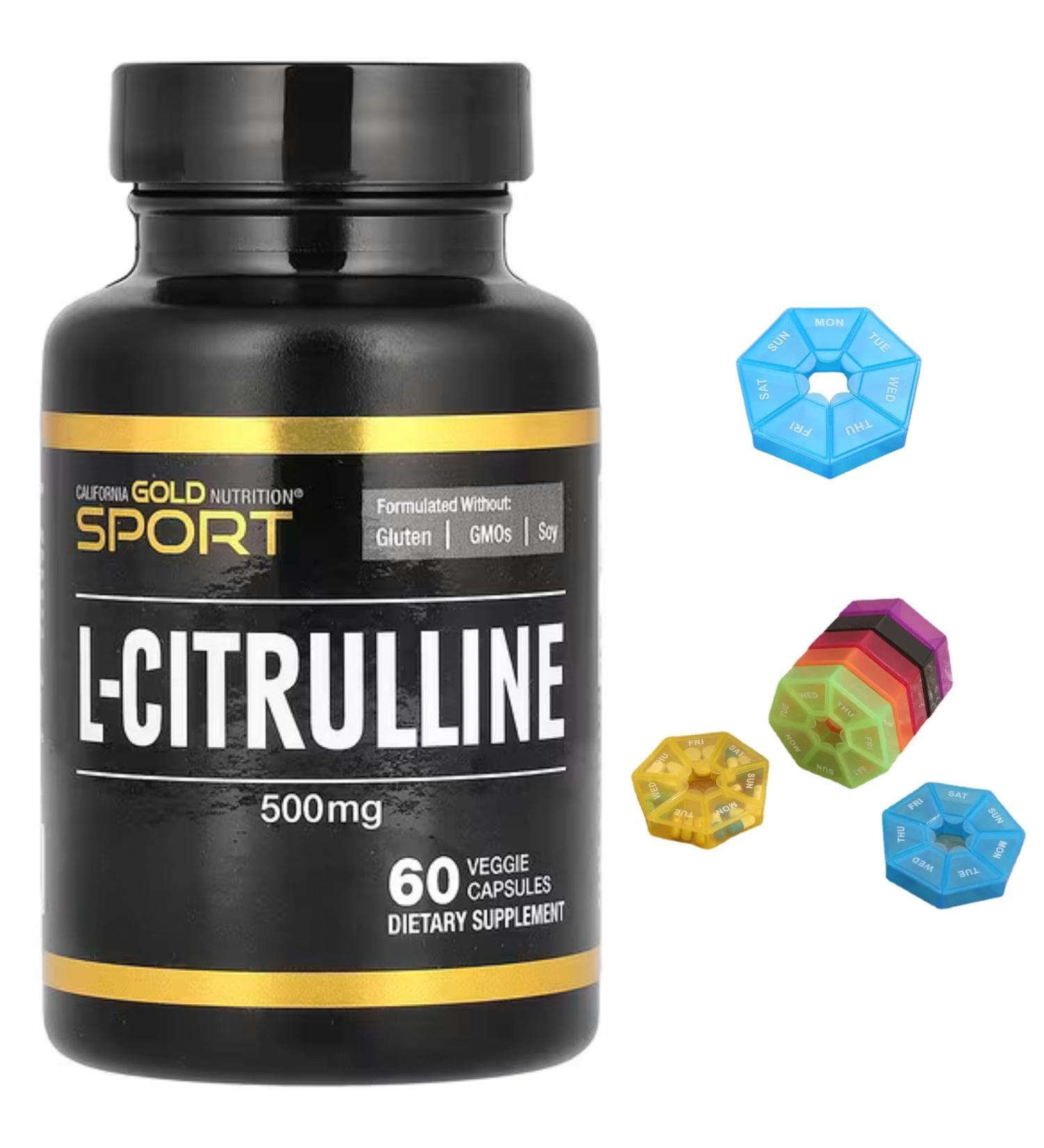 Sport L-Citrulline Kyowa Hakko Compatible With California Gold Nutrition 500 mg 60 Veggie Capsules + Bonus Pill Organizer Weekly Pill Organizer Mini - Buy Online on SooperMarket.com