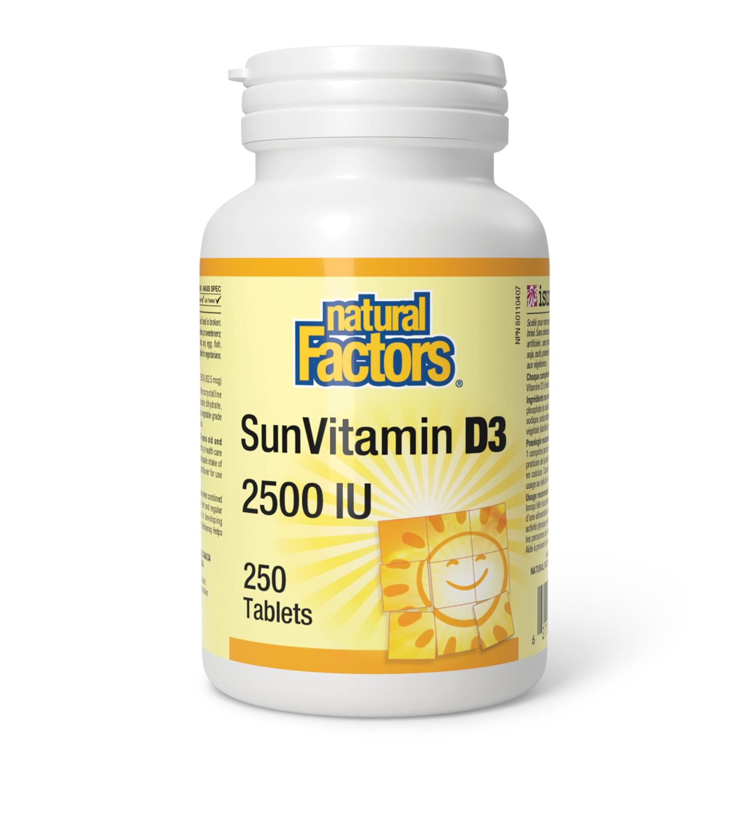 Natural Factors SunVitamin D3 2500 IU 250 Tablets Hi-Potency Vitamin D Essential for Immune Function and Overall Health - Buy Online on SooperMarket.com