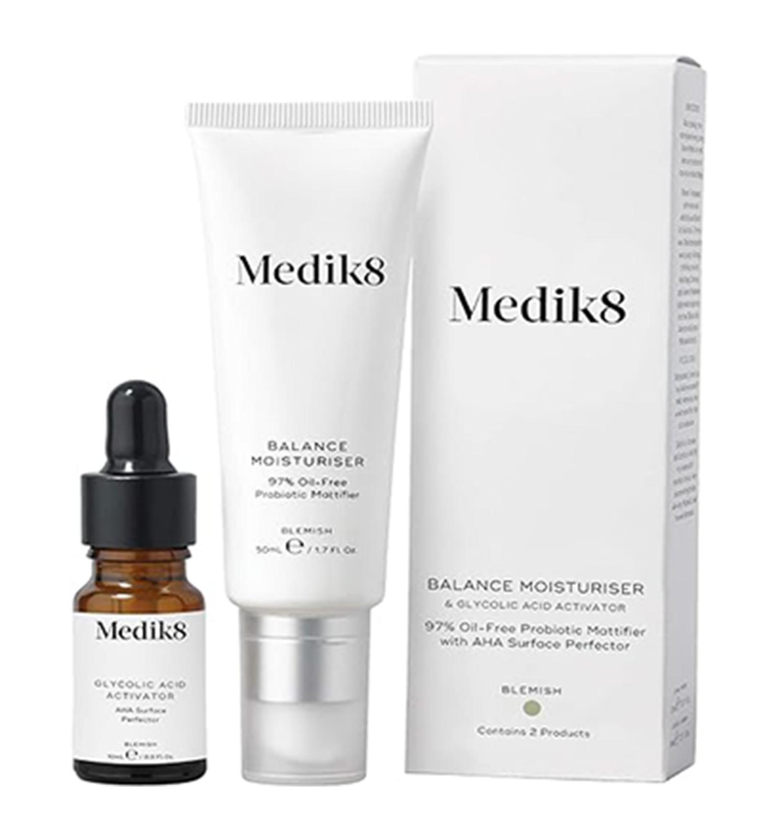 Medik8 Balance Moisturiser with Glycolic Acid Activator 97% Oil-Free Probiotic Mattifier with AHA Surface Perfector 50ml + 10ml - Buy Online on SooperMarket.com