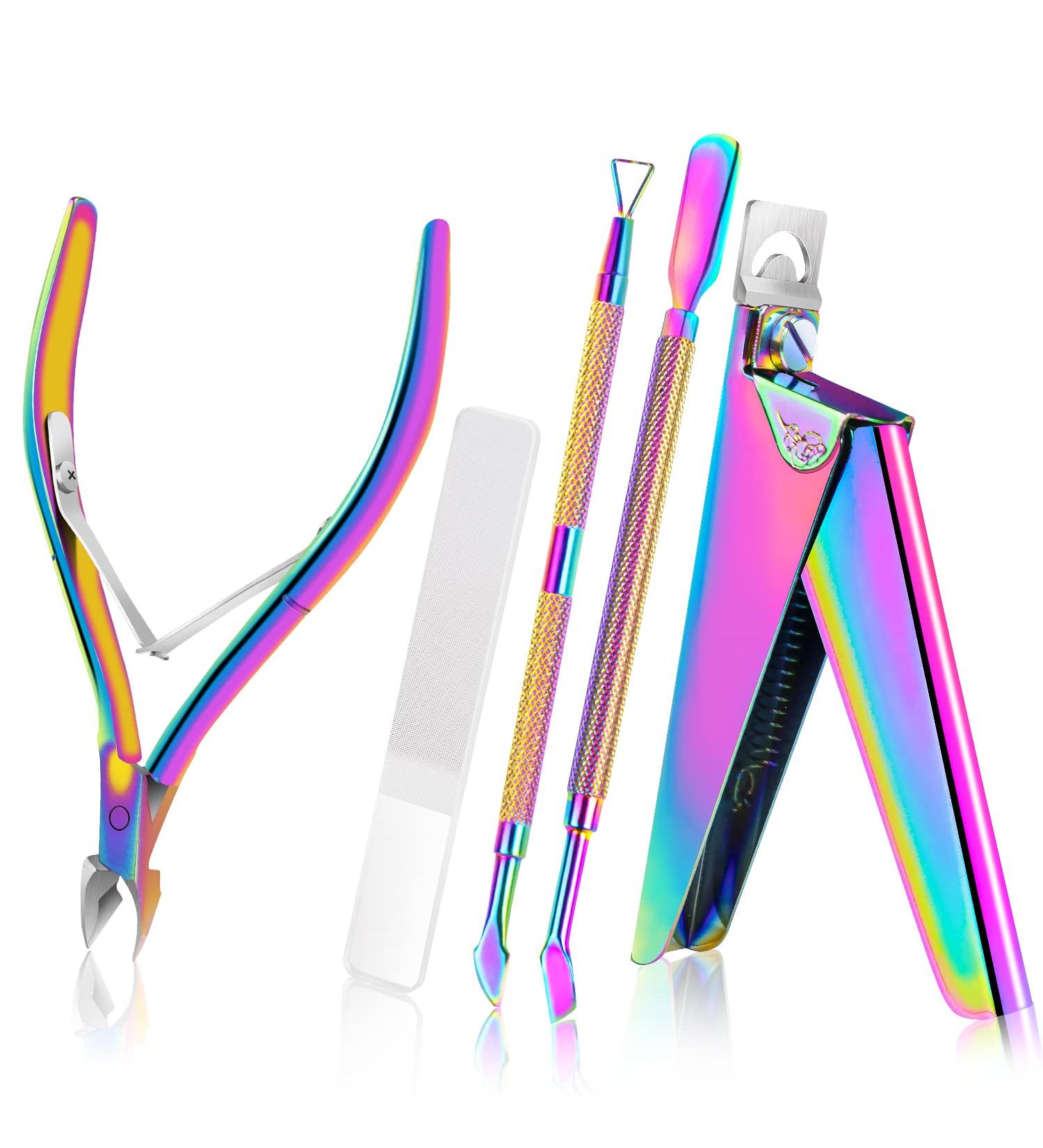 5 in 1 Acrylic Nail Clipper Kit with Glass File & Cuticle Tools - Christmas Gift Set - Professional Manicure Pedicure Tools - Colorful Design - Buy Online on SooperMarket.com