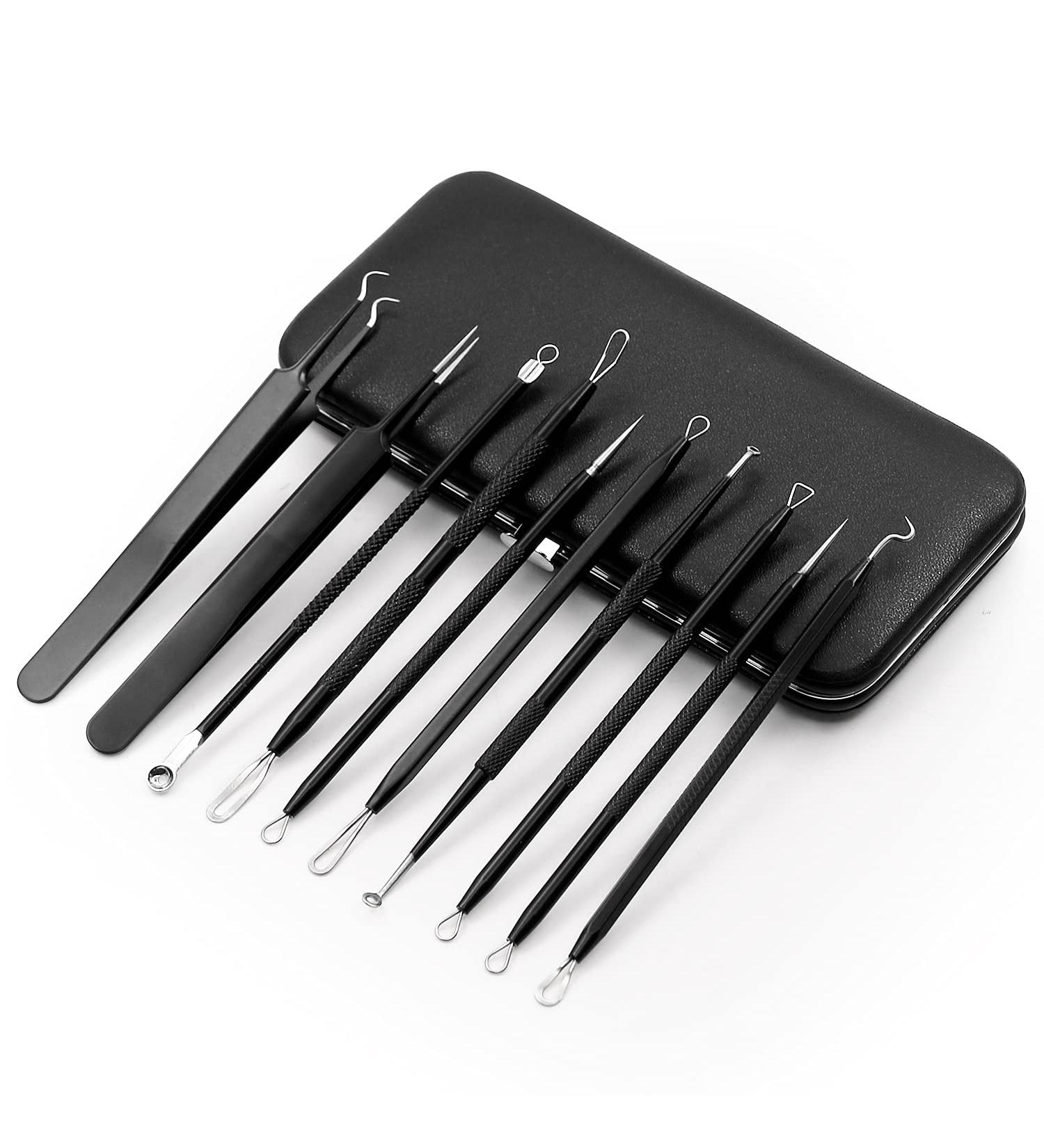 Fangze Pimple Popper Tool Kit - 10pcs Stainless Steel Blackhead Remover Set with Leather Bag - Buy Online on SooperMarket.com