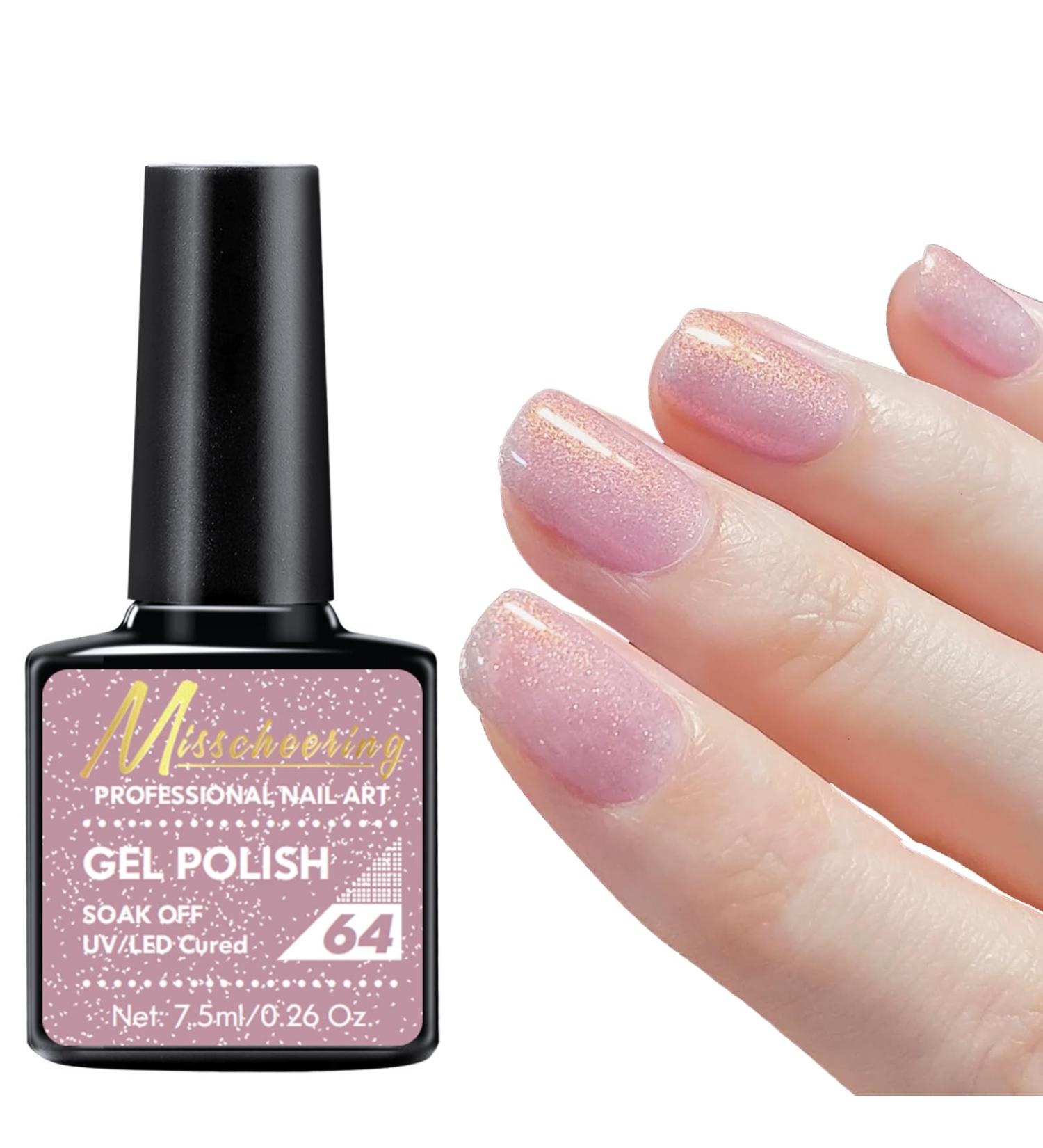 Pink Gel Nail Polish Nail Varnish Pink Jelly glitter Natural French Manicure Light Pink Coral Gel Nail Varnish Long Lasting Nails Soak off UV/LED Lamp Nail Art Salon for Women Girls DIY at Home - Buy Online on SooperMarket.com