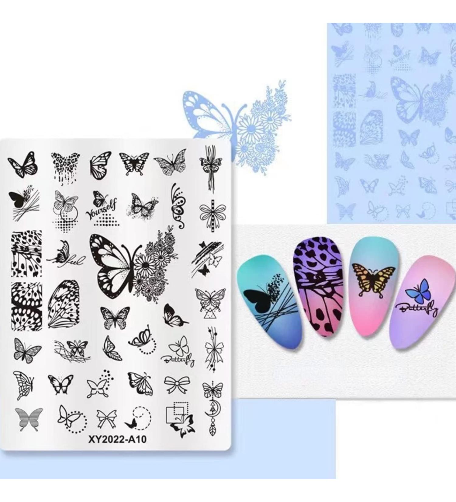 RUNRAYAY Nail Stamping Plates Butterfly Theme Nail Art Plate Stainless Steel Design Stamp Template for Printing Stencil Tools - Buy Online on SooperMarket.com