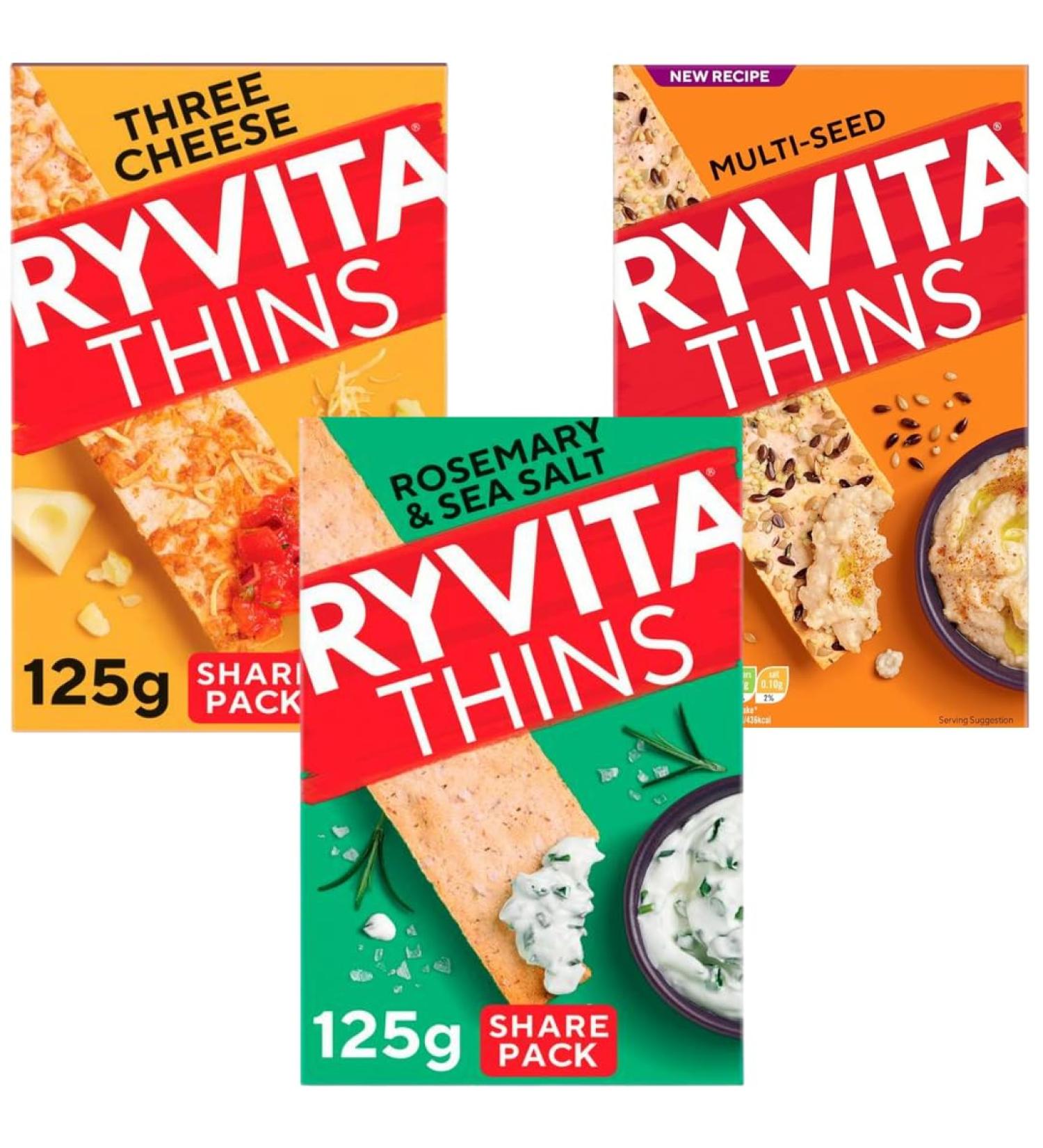 Flatbread Crackers Bundle With Ryvita Thins Rosemary & Sea Salt Flatbread 125g Multi-Seed Flatbread Crackers 125g and Three Cheese Flatbread Crackers 125g (3 Pack) - Buy Online on SooperMarket.com