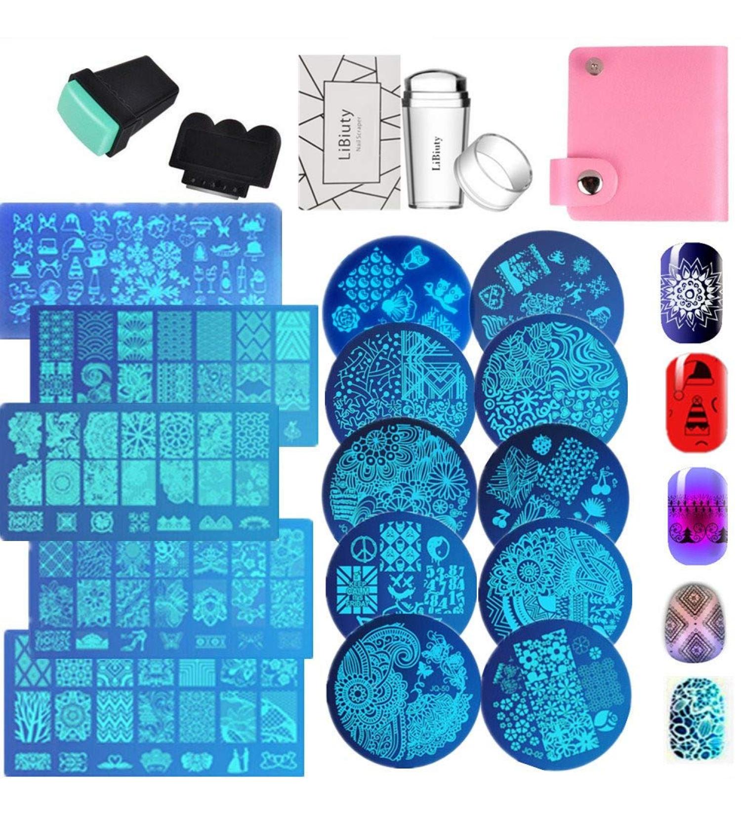 Budoci 5 + 10 Nail Stamping Set | Classic Nail Art Kit with Stamping Plates Stamps & Accessories for Perfect French Manicure - Buy Online on SooperMarket.com