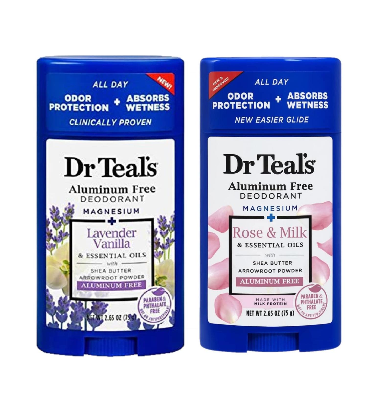 Dr. Teals Deodorant Variety Gift Set - 2 Pack (2.65oz each) - Vanilla Lavender, Rose & Milk - Essential Oils, Shea Butter, Magnesium for Clean & Healthy Skin - Buy Online on SooperMarket.com