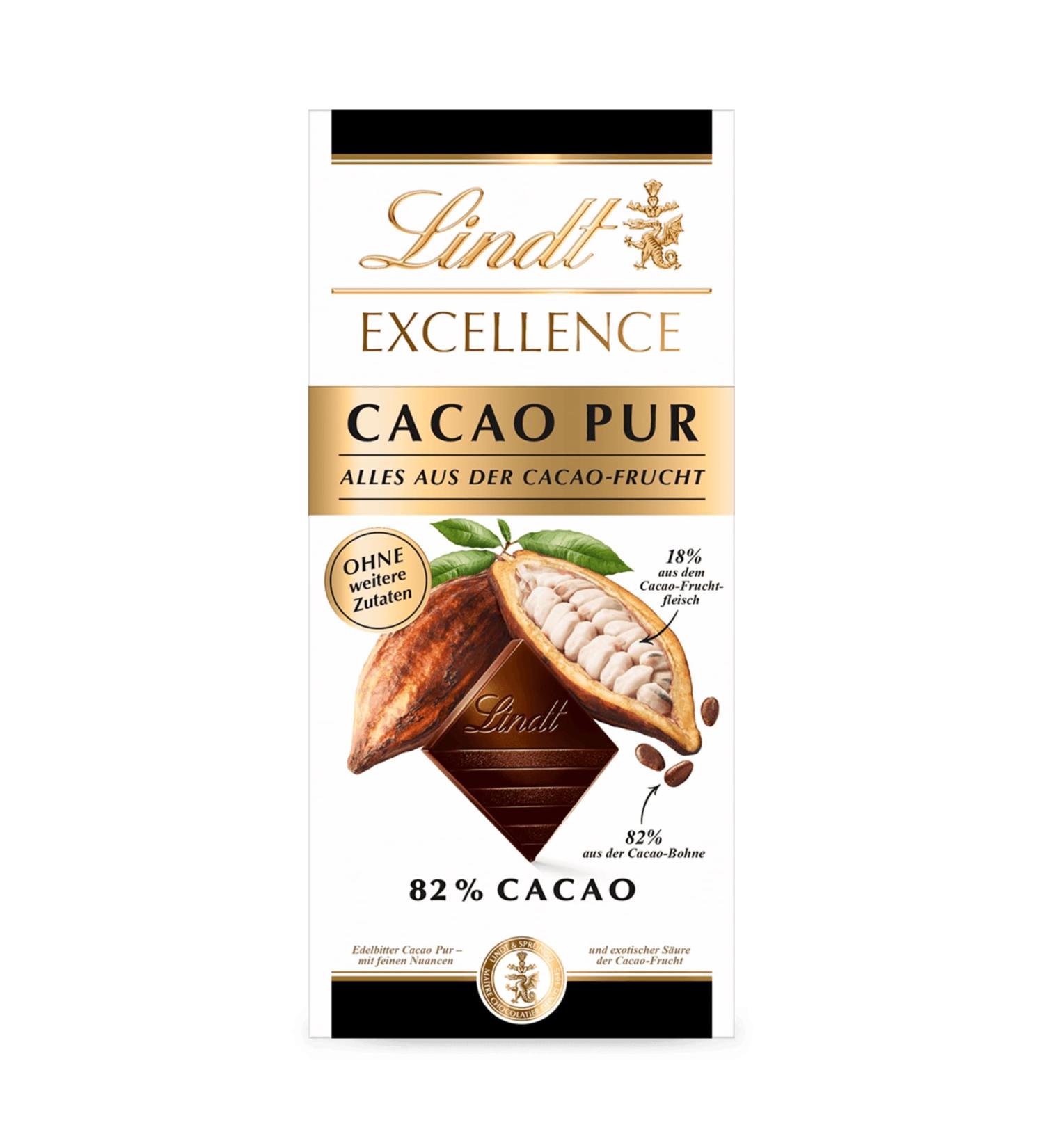 Lindt Excellence Cacao PUR - Vegan Dark Chocolate 80g | No Refined Sugar | Intense Cocoa Flavor | International Shipping - Buy Online on SooperMarket.com