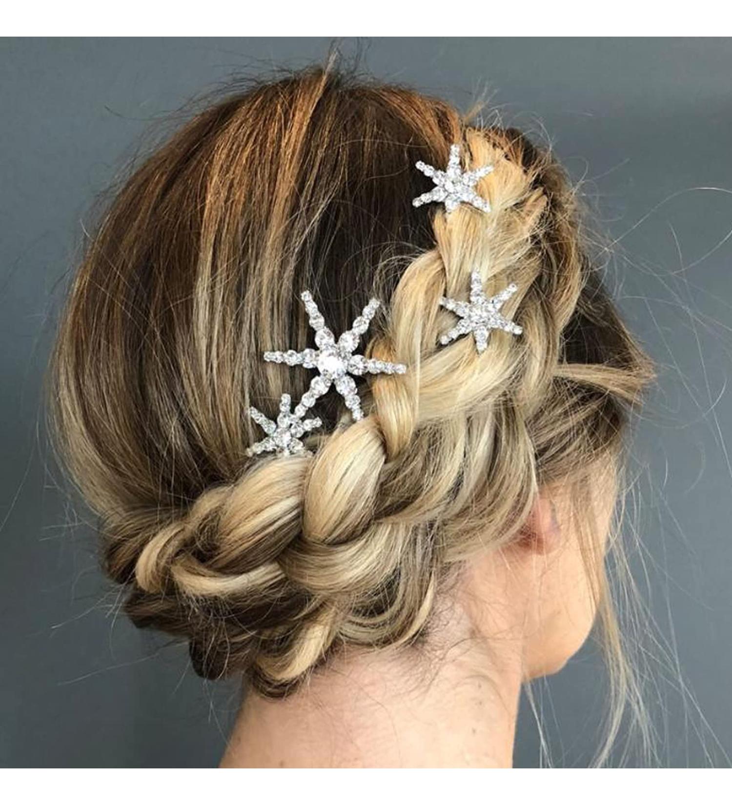 Gold Snowflake Crystal Wedding Hair Bobby Pins - Elegant Styling Accessories for Women and Girls - 3 Pack - Buy Online on SooperMarket.com