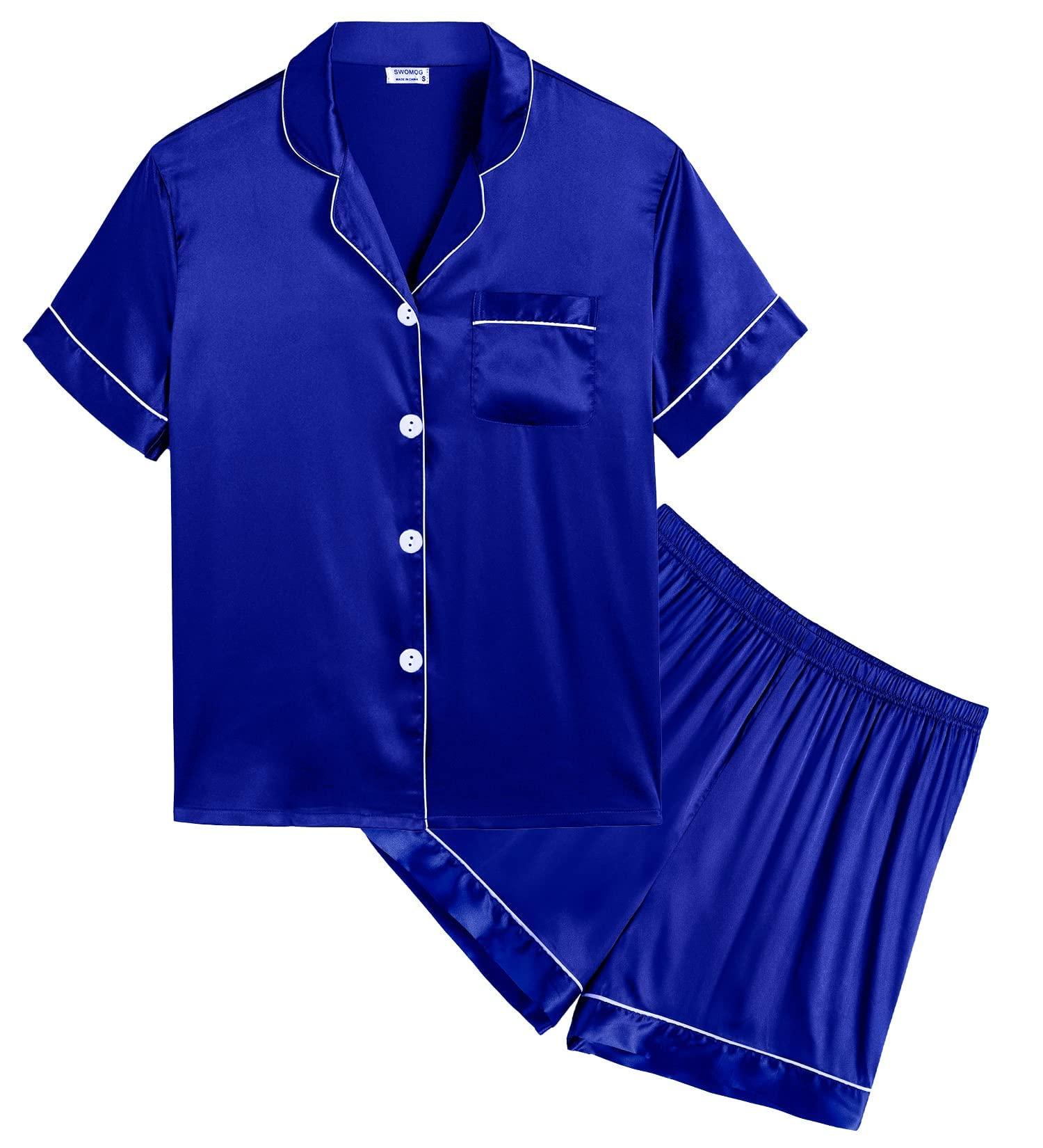 SWOMOG Kids Silk Pyjamas| Short Sleeve Satin PJs Sets for Boys & Girls| Blue, Ages 6-7| Button-Down Silky Nightwear for Children & Teens - Buy Online on SooperMarket.com