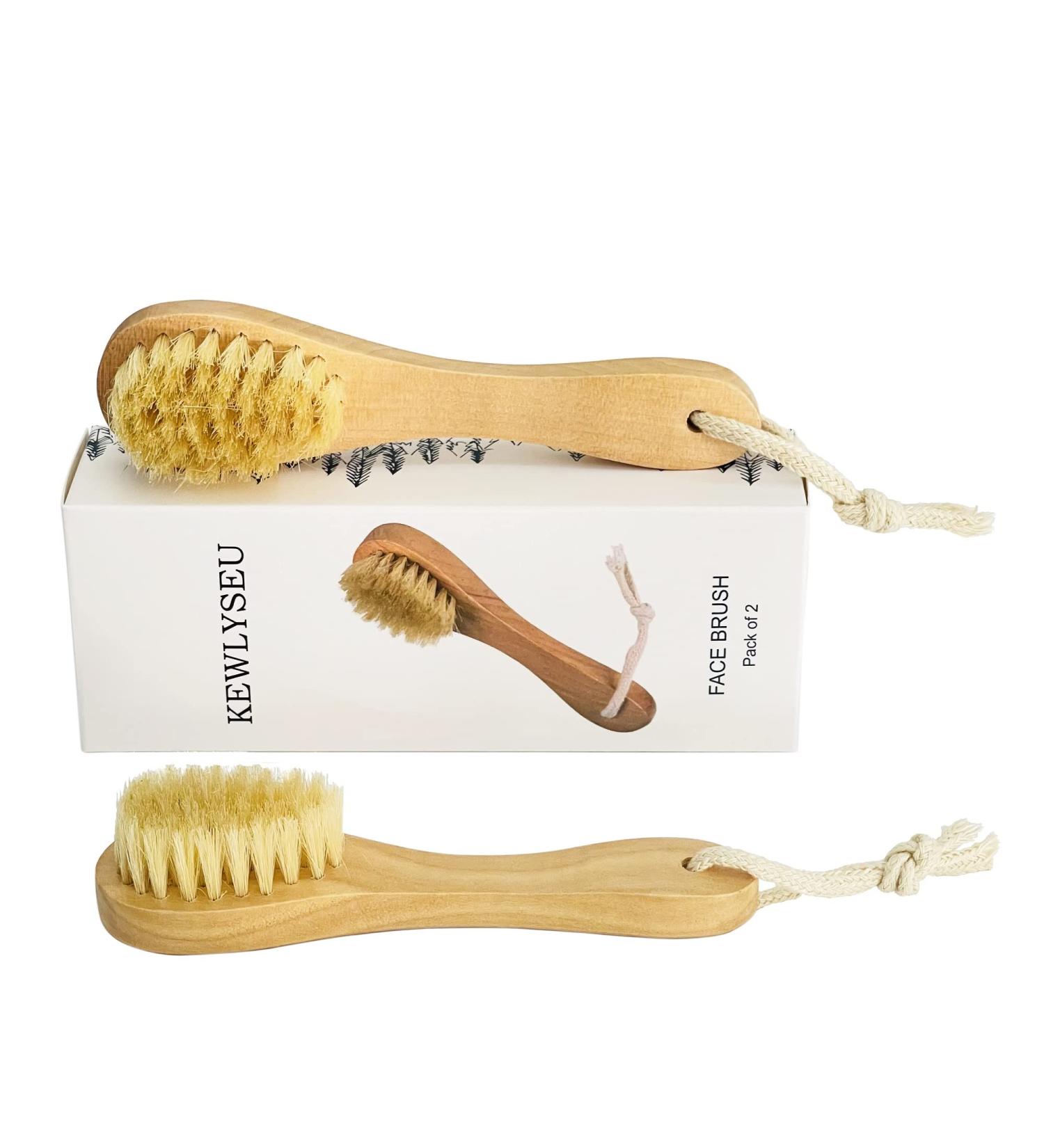 Natural Bristle Wooden Face Cleaning Brush Set - Exfoliating Facial Cleanser for Skin Care - Pack of 2 - Buy Online on SooperMarket.com