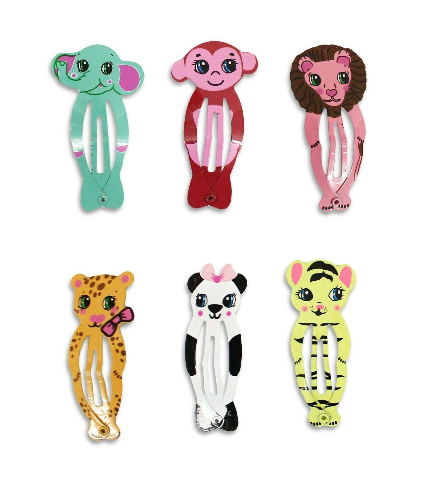 Kids Girls Bendies Sleepies Hair Snap Clip Slides - Novelty Design Set Mixed Zoo Animals Set