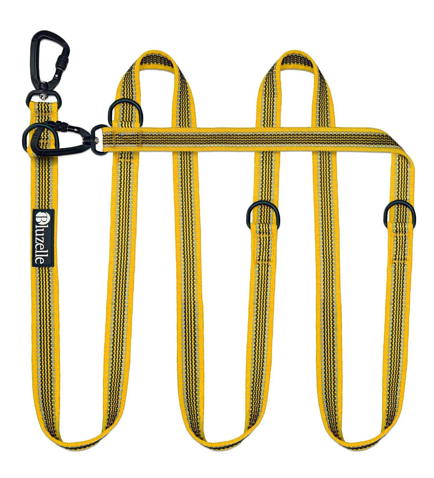 Bluzelle Strong Double Dog Lead 3m for Large Dogs | Adjustable & Reflective | Hands-Free Leash for Dogs up to 220lb | Yellow - Buy Online on SooperMarket.com