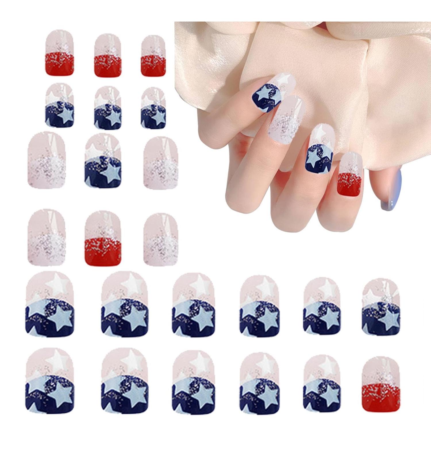 Teksome Independence Day Press On Nail Stars And Stripes Designs False Nails 4th Of July Cute Nails Stick On Nails Stars And Stripes Patriotic - Buy Online on SooperMarket.com