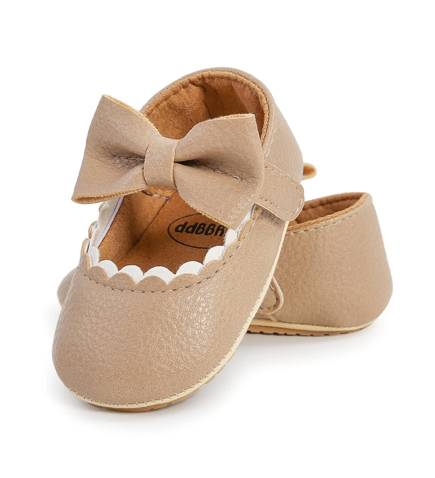 RVROVIC Baby Girl Moccasins | Princess Mary Jane Flat Crib Shoes 0-6 Months | Premium Lightweight Soft Sole Toddler Shoes (Beige) - Buy Online on SooperMarket.com