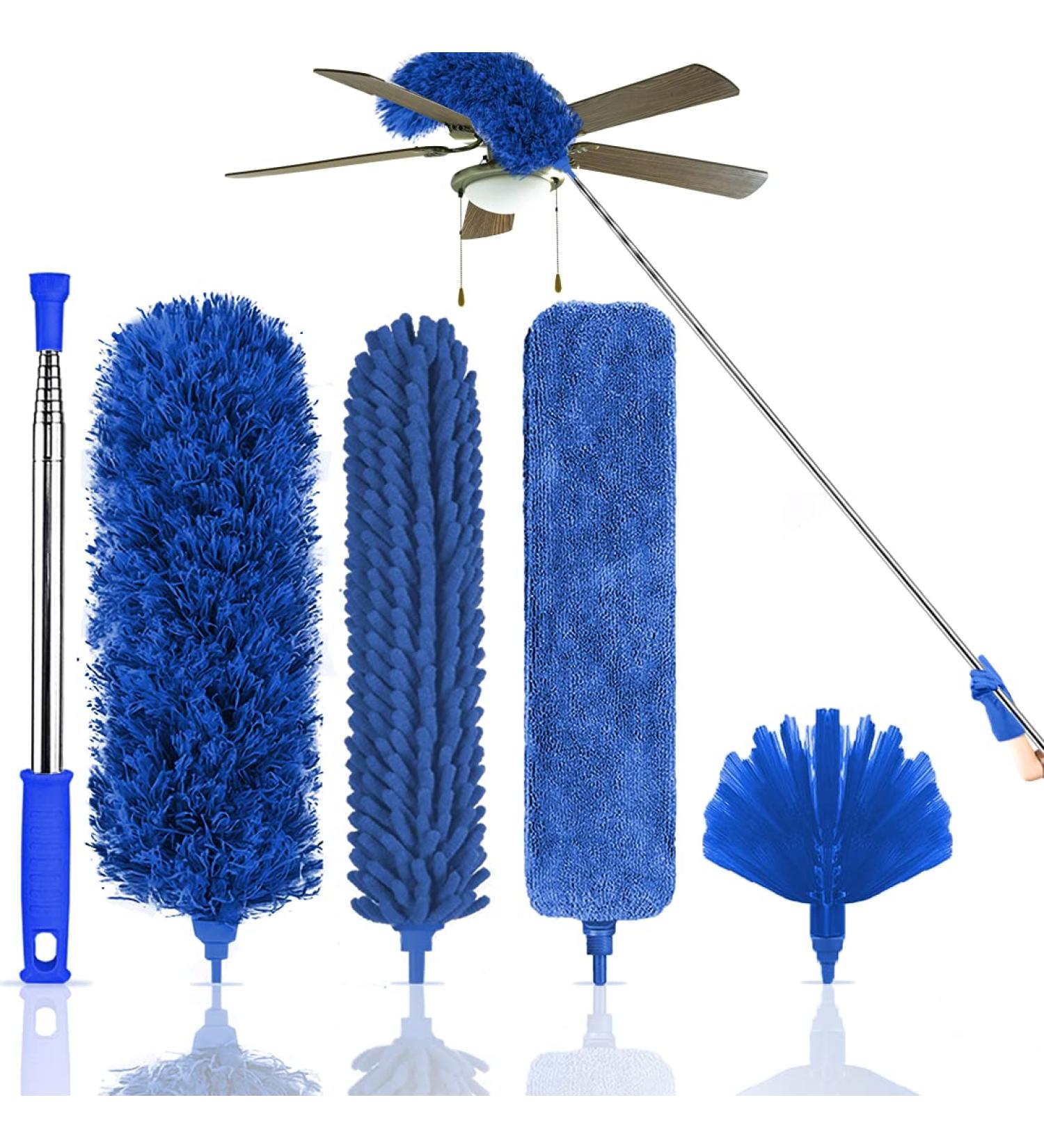 Microfiber Feather Duster 5PCS Set | Washable Cobweb Dusters with 100 Extension Pole | Bendable Telescopic Duster for High Ceilings, Fan Blades, Furniture, and Cars - Blue - Buy Online on SooperMarket.com