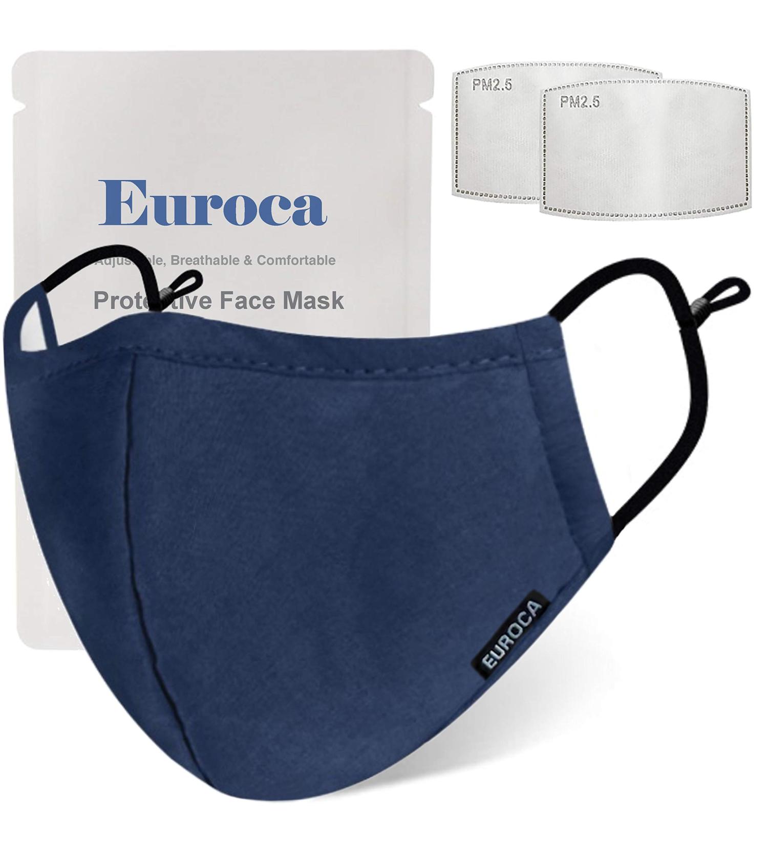 Euroca Face Masks Reusable with Filters Made from Cotton Fabric Washable With Nose Clips Adjustable Ear Loop For Men Women Teens -2 Filters Included ... - Buy Online on SooperMarket.com