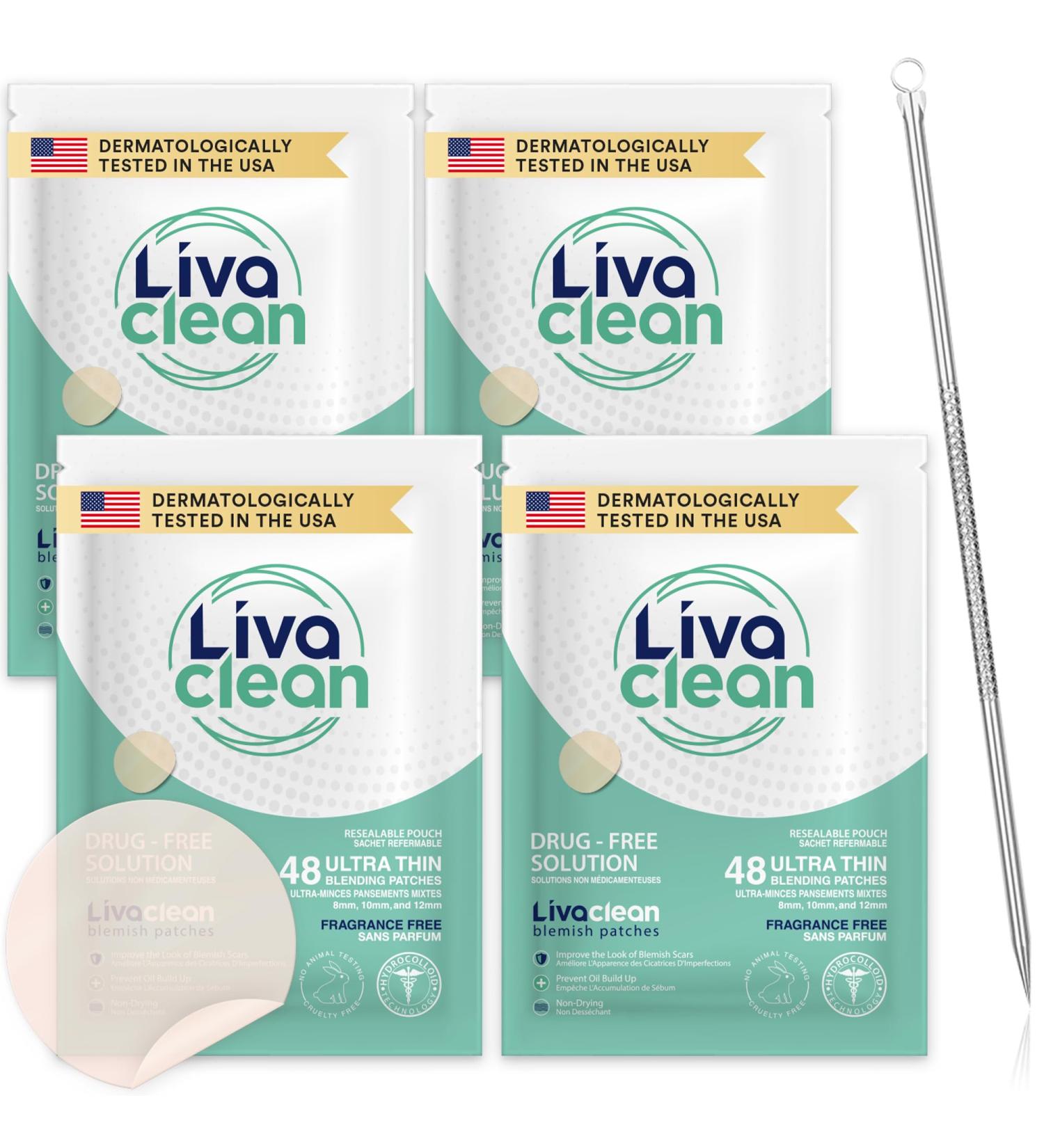LivaClean (192 Count 4 Pack) Hydrocolloid Patches & Blackhead Tool Hydrocolloid Patches for Face Hydrocolloid Gunk Catcher Hydrocolloid Covers 4 Pack Regular plus BH Tool - Buy Online on SooperMarket.com