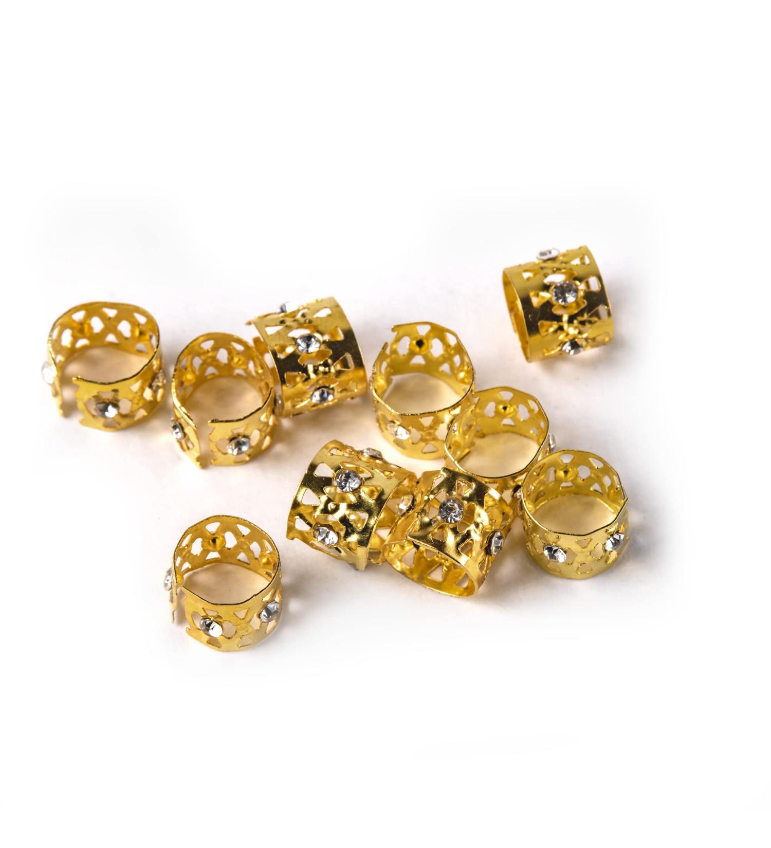 20 Pack Adjustable Gold Silver or Multi Colored Cuffs Clips Decorative Hair Accessories Buckle Braids Dreadlocks (Gold Rhinestones)
