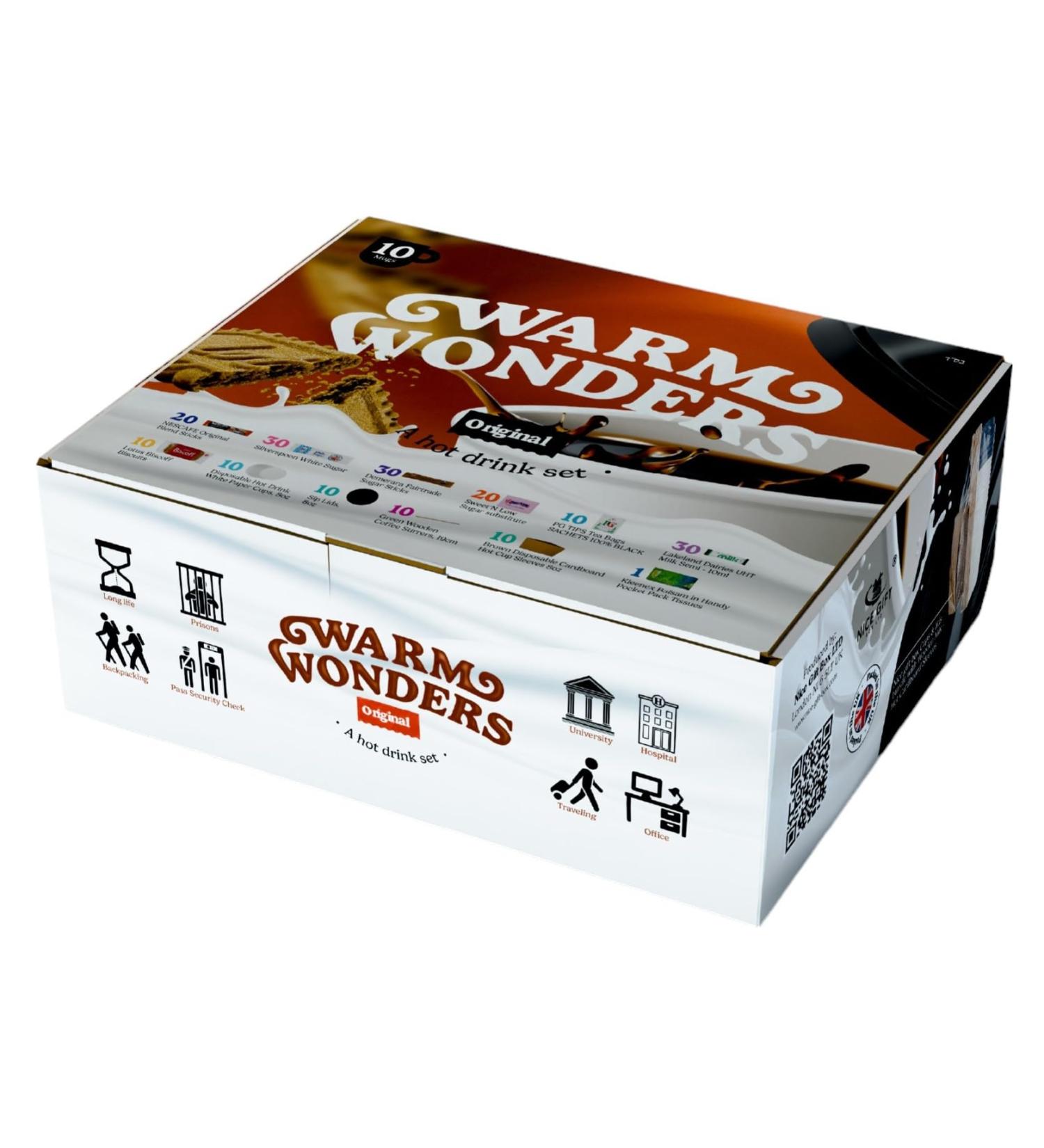 WarmWonders Original - 10 Mugs Hot Drink Set - Coffee and Tea - Includes Assortment of Original Coffee Tea Bags Biscuits Semi Milk Sticks - Airport Security Approved Gift Basket - Buy Online on SooperMarket.com