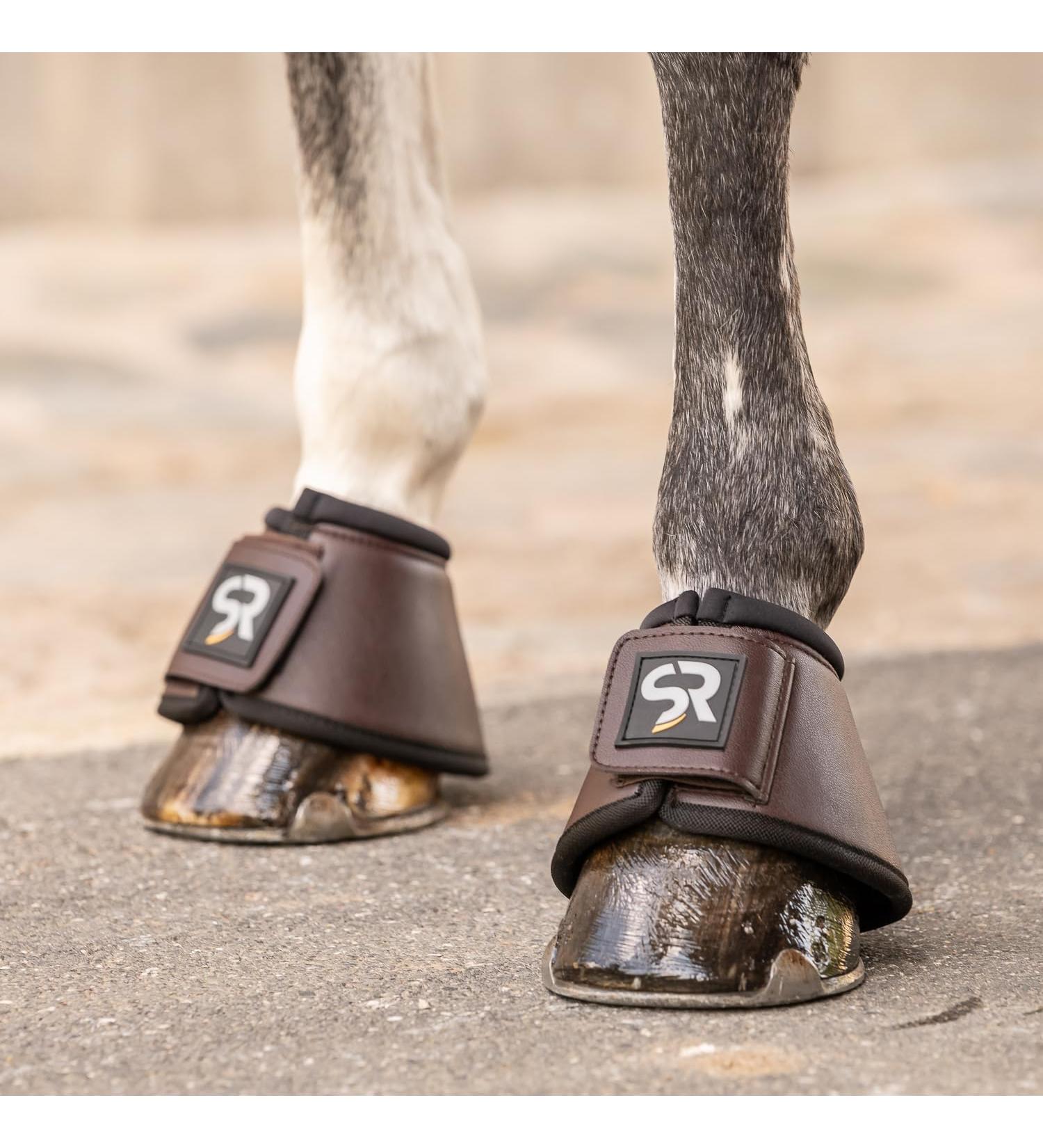 Sunride Hoof Bells for Horses - Real Leather & Neoprene - 2 Set - Protect Against Bale Kicks (L COB/Full Brown) - International Shipping Available - Buy Online on SooperMarket.com