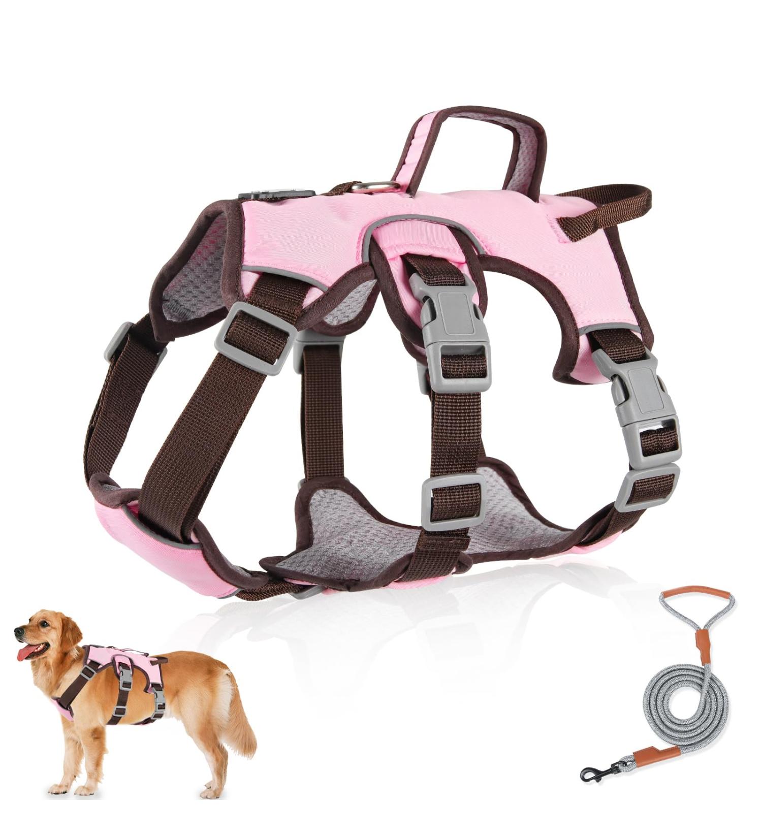 Multi-Purpose Dog Harness & Leash Set | Outbreak-Proof Safety Harness for Small & Medium Dogs - Pink - Buy Online on SooperMarket.com