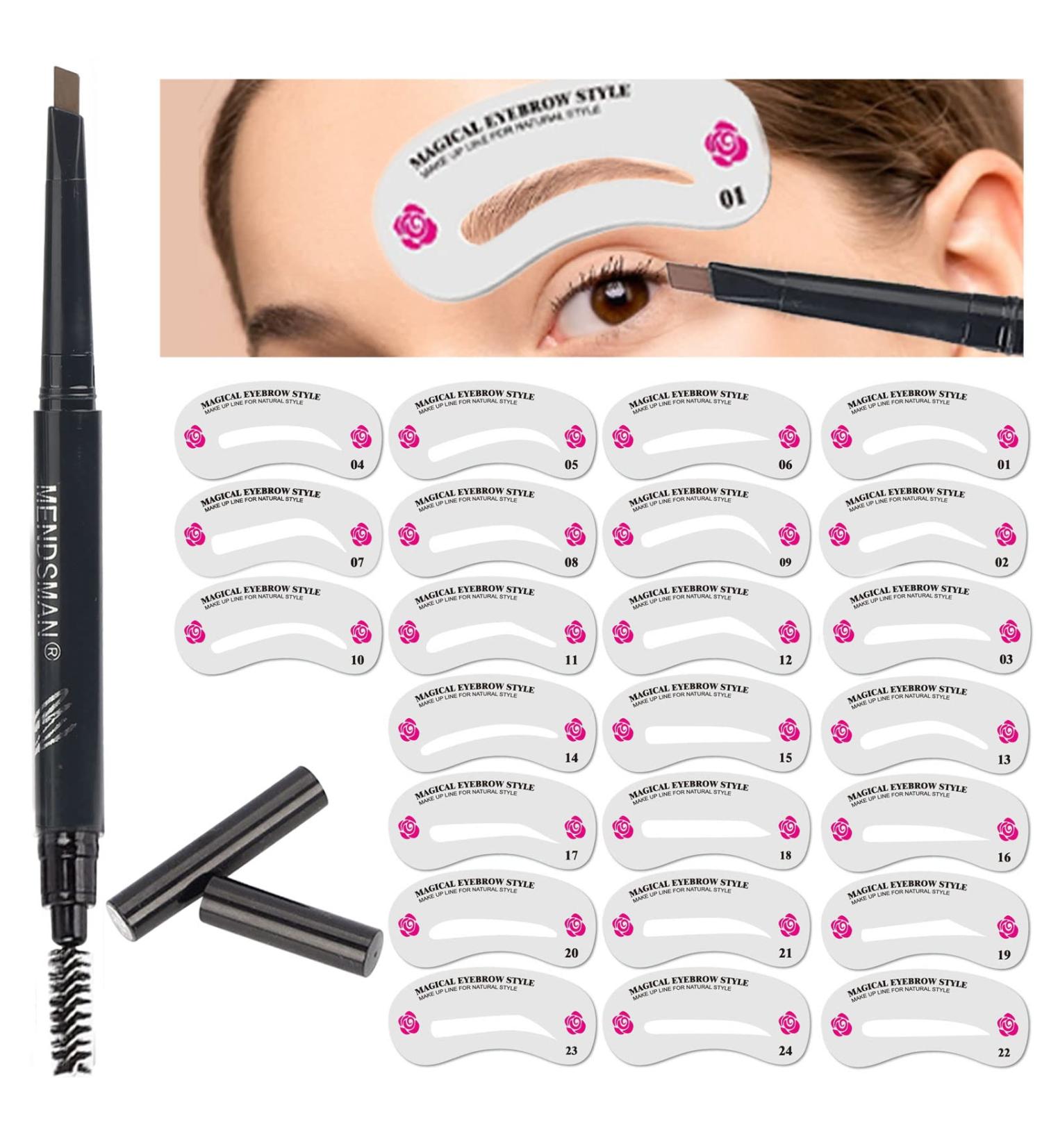 24 Reusable Eyebrow Template Set with Eyebrow Pen - Perfect for Beginners & Professionals | Brown Eyebrow Pencil Included - Buy Online on SooperMarket.com