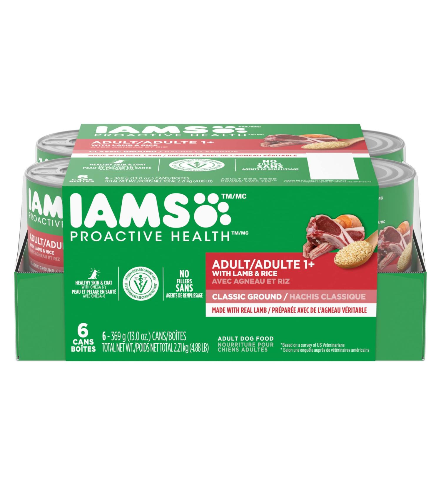 IAMS Proactive Health Wet Dog Food Adult Lamb & Rice Classic Ground 369g Can (6 Pack) Pate Lamb & Rice 369 g (Pack of 6) - Buy Online on SooperMarket.com