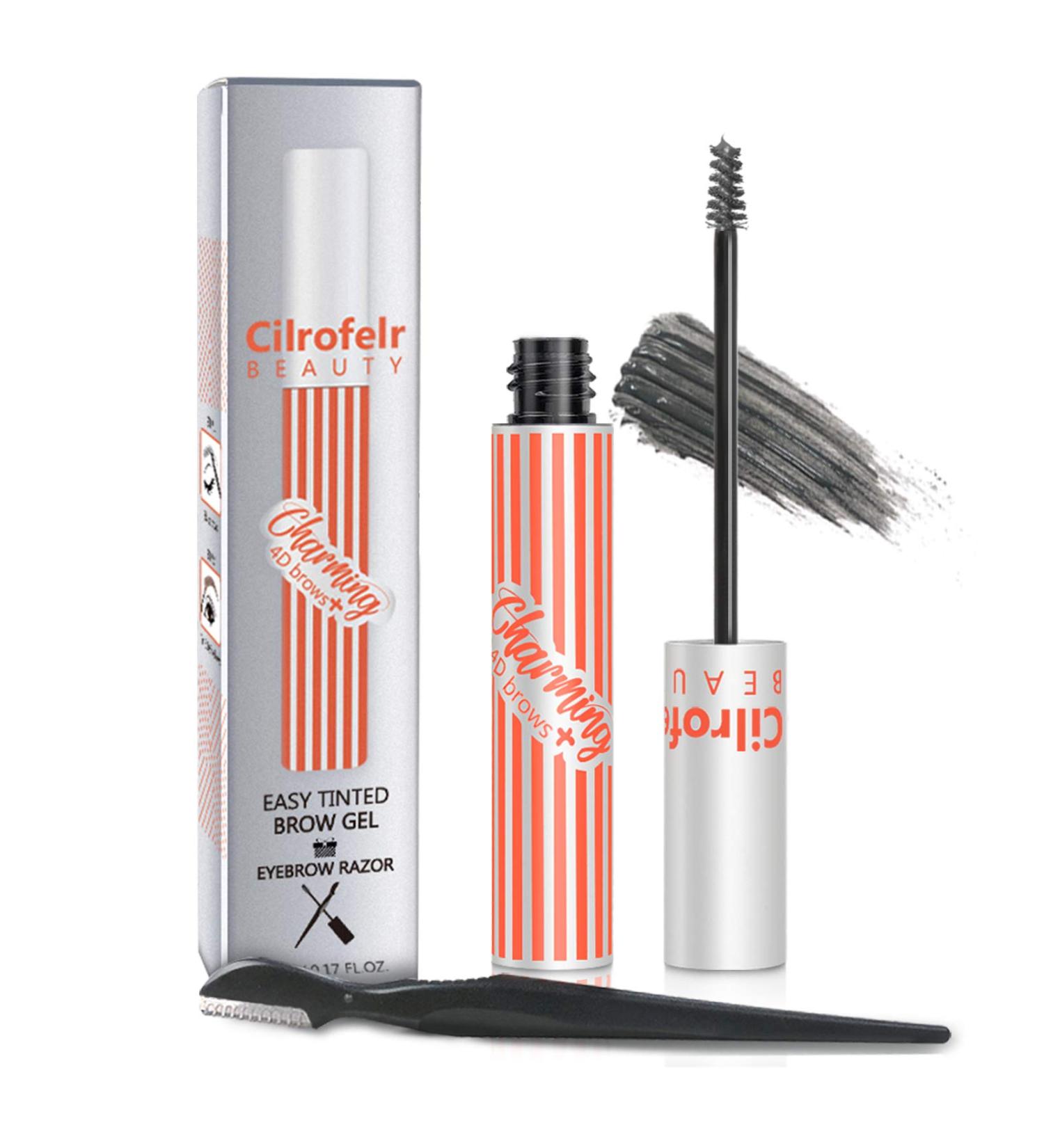 Charming 4D Tinted Eyebrow Gel in Dark Gray - Waterproof, Long Lasting, Non-Sticky, Cruelty Free & Paraben Free - Includes Spoolie Brush & Eyebrow Razor - 5.0g - Buy Online on SooperMarket.com