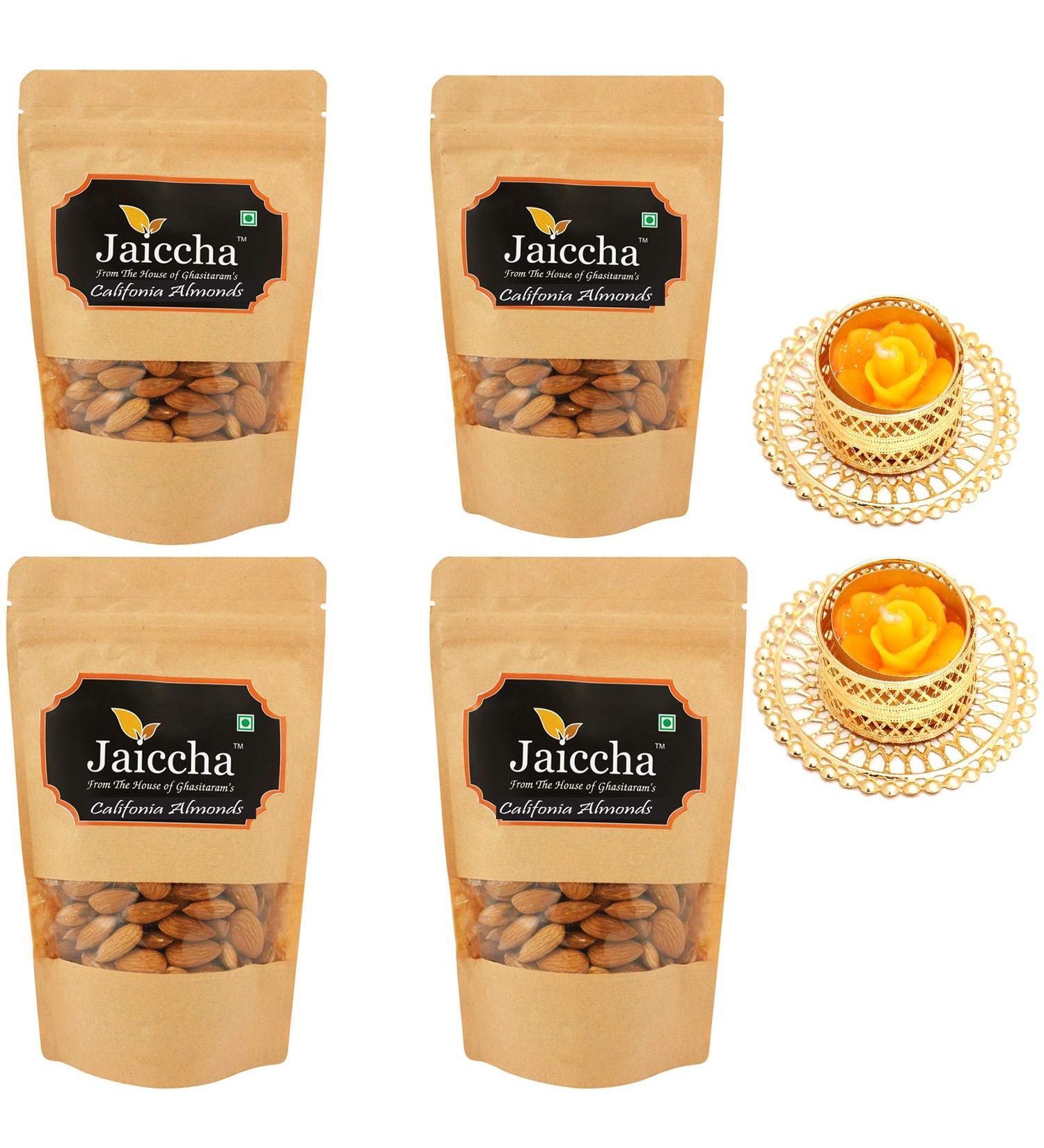 Jaiccha Ghasitaram Diwali Gifts Dryfruit - American/ Califonia Almonds 800 GMS in Brown Paper Pouch with 2 T-Lites - Buy Online on SooperMarket.com