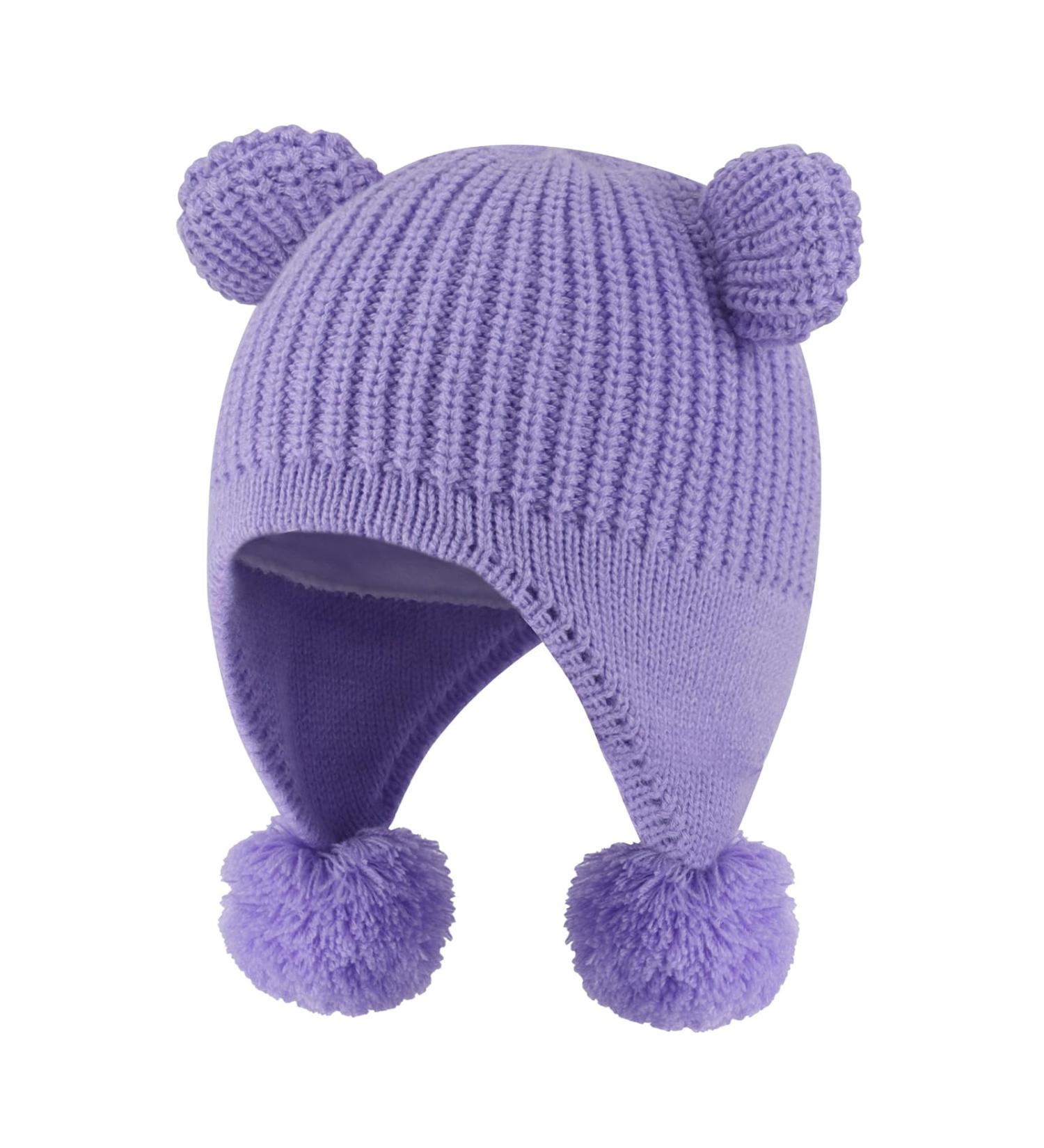 KAKU NANU Toddler Winter Hat with Double Pom Pom Earflap | Fleece Lined Beanie for Baby Boys and Girls 2-4 Years - Purple - Buy Online on SooperMarket.com